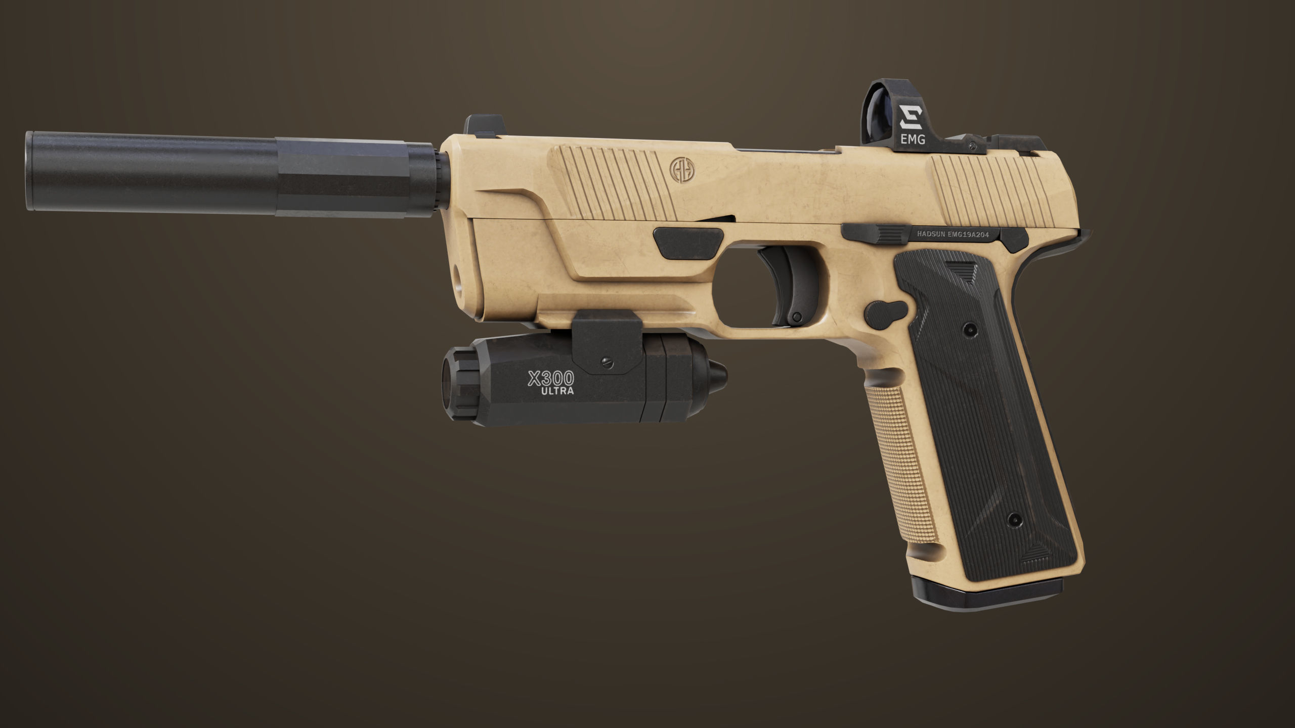 Pistol 03 Brown Generic  All PBR Unity UE Textures Included Low-poly 3D model_6