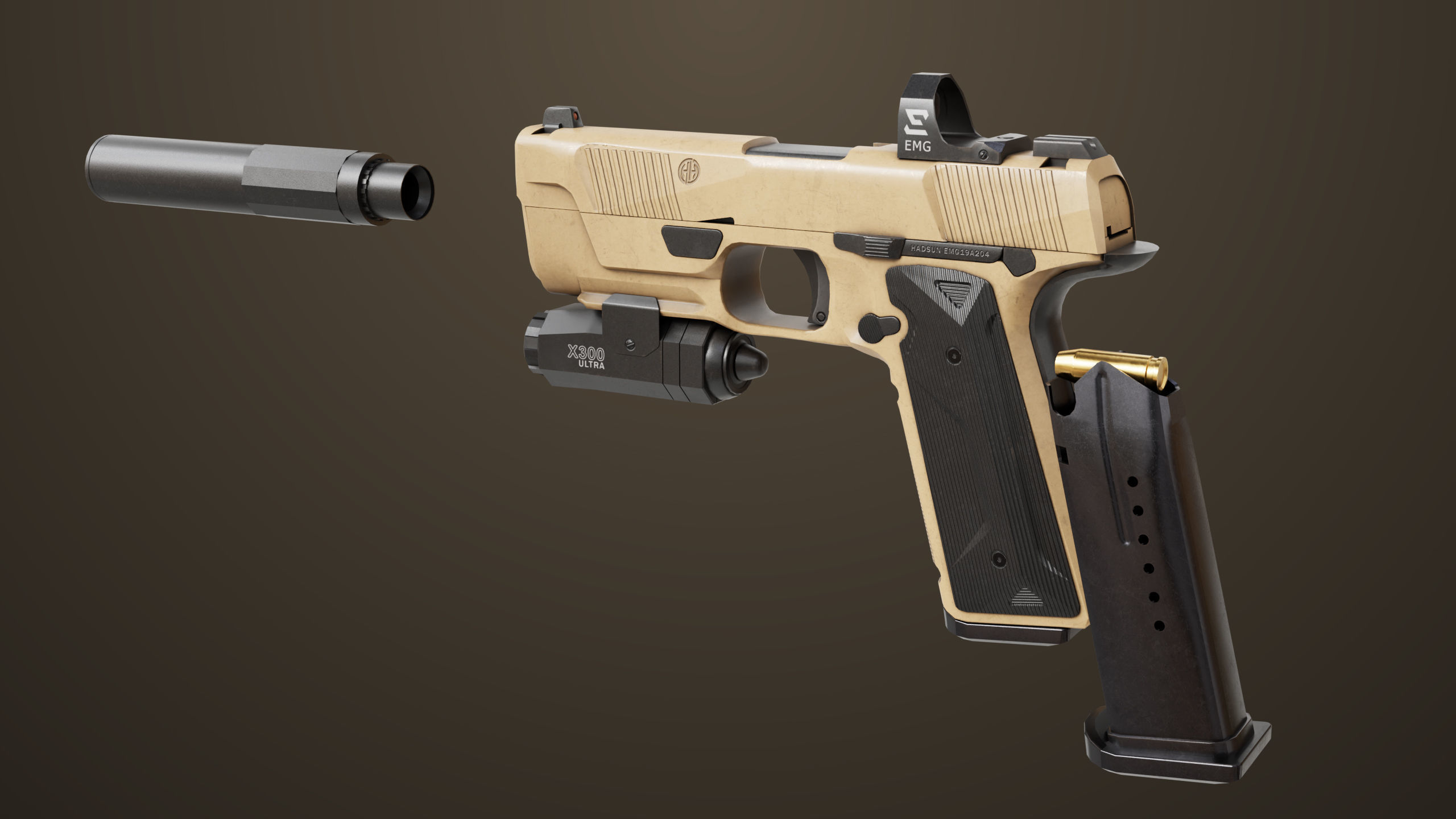 Pistol 03 Brown Generic  All PBR Unity UE Textures Included Low-poly 3D model_3