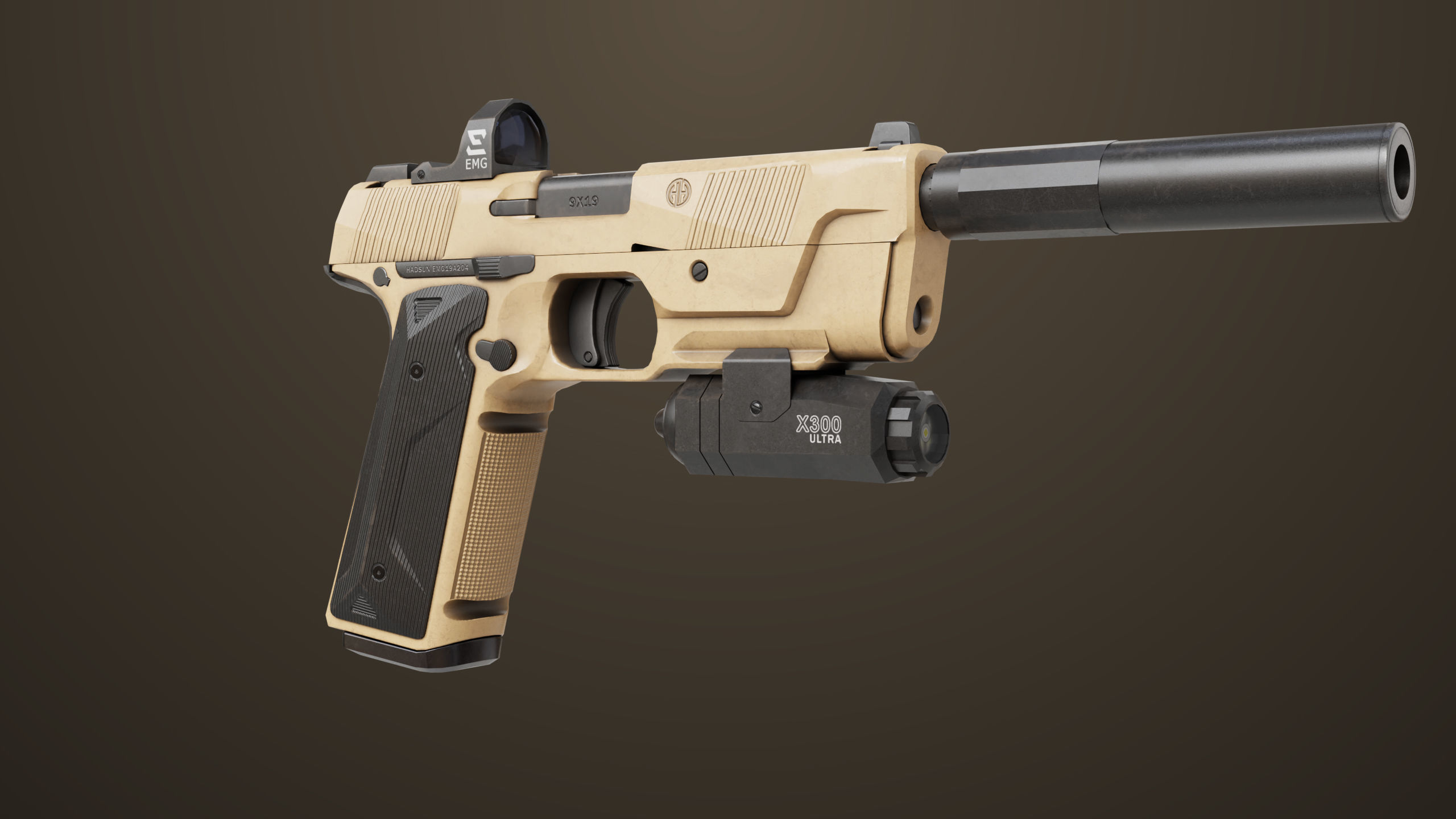 Pistol 03 Brown Generic  All PBR Unity UE Textures Included Low-poly 3D model_7