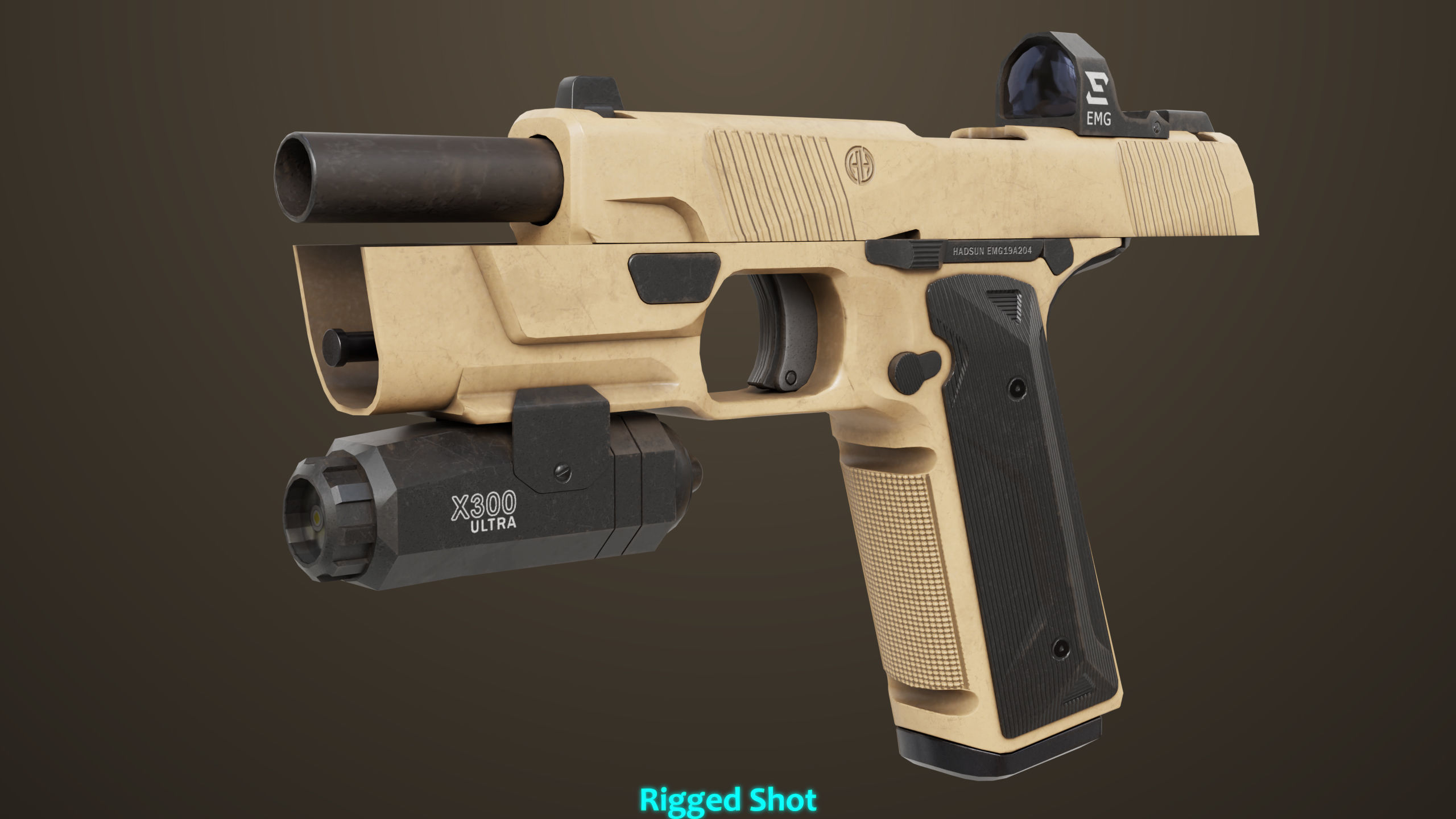 Pistol 03 Brown Generic  All PBR Unity UE Textures Included Low-poly 3D model_30