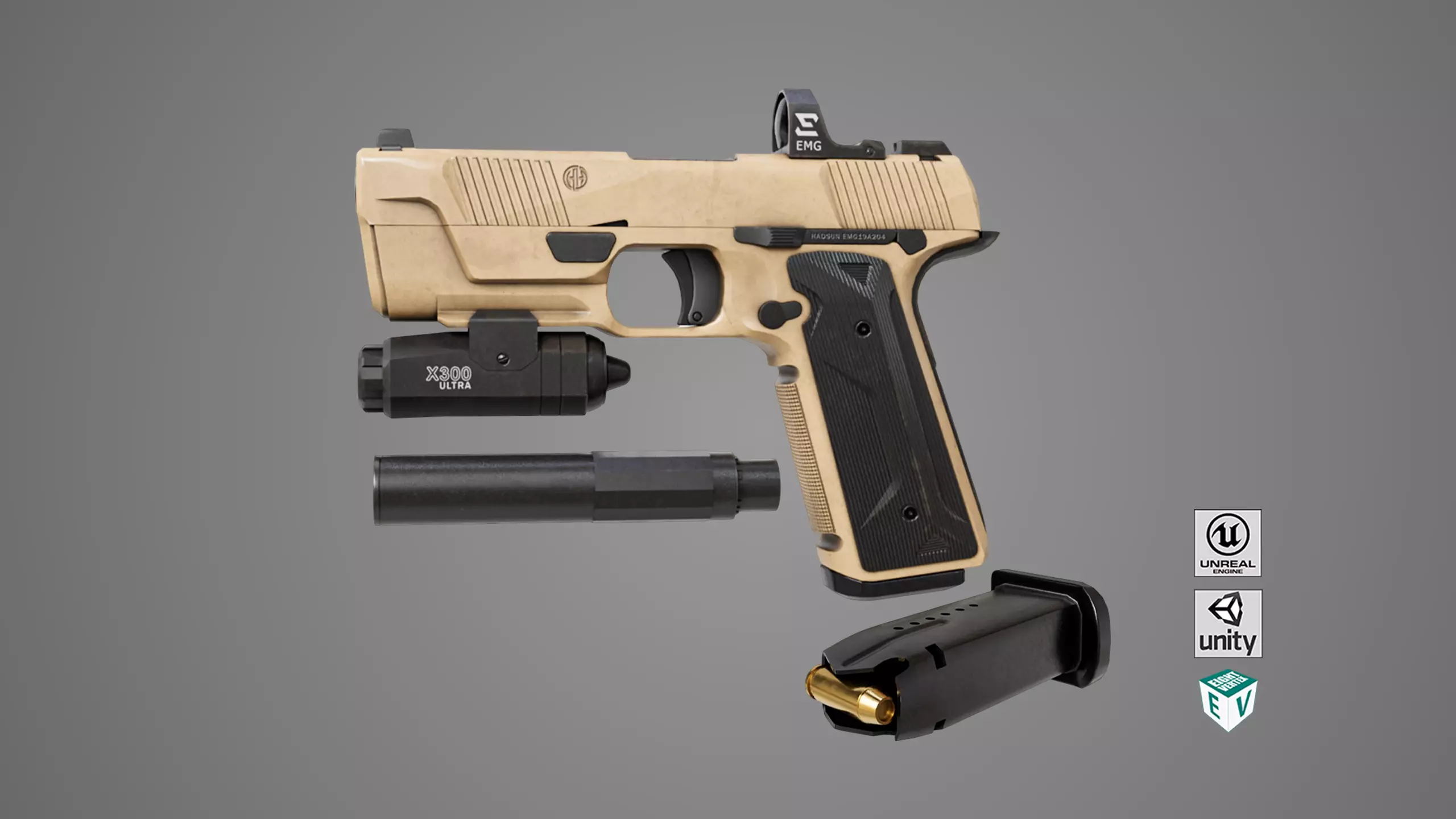 Pistol 03 Brown Generic  All PBR Unity UE Textures Included Low-poly 3D model_0