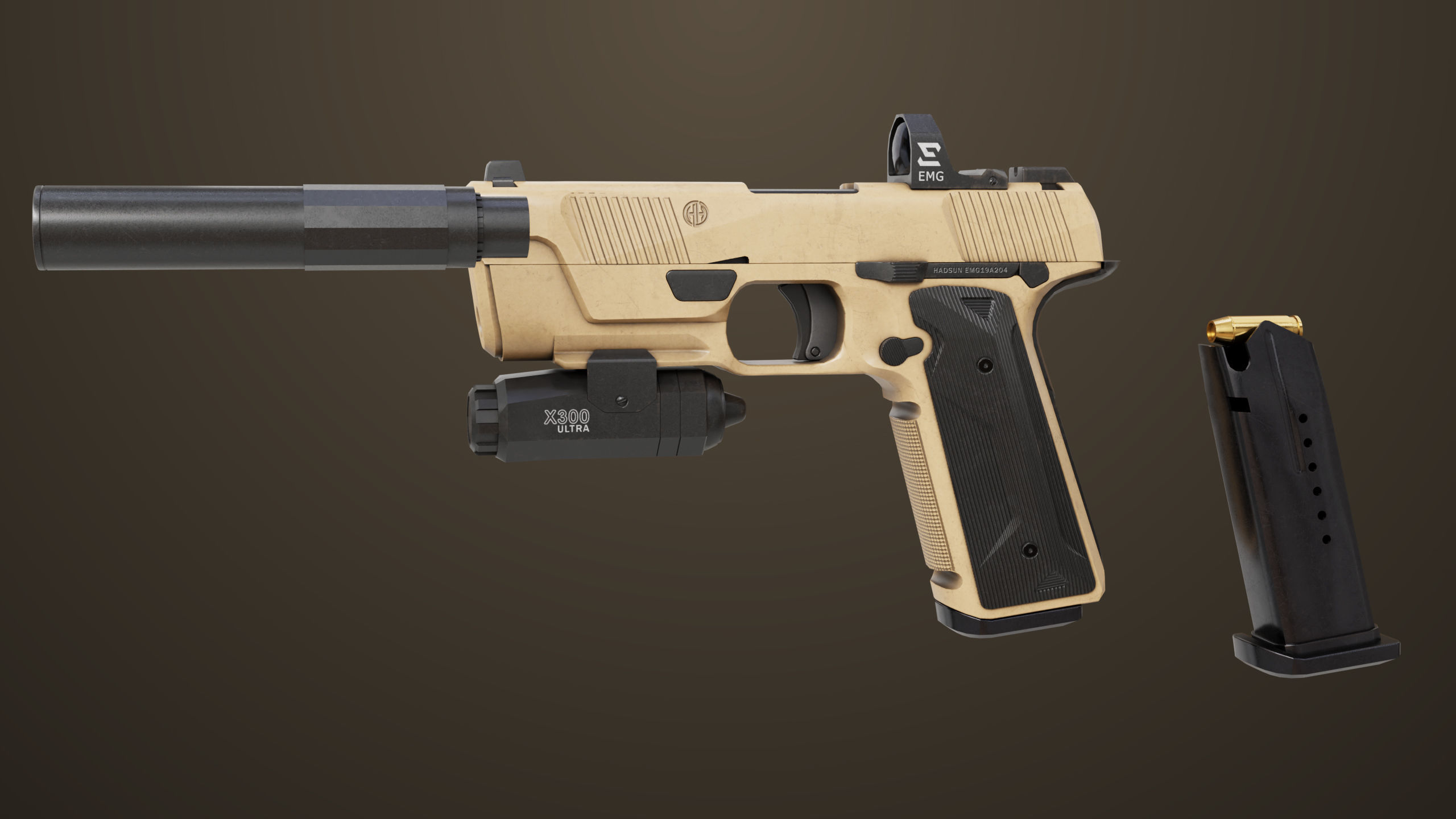 Pistol 03 Brown Generic  All PBR Unity UE Textures Included Low-poly 3D model_21