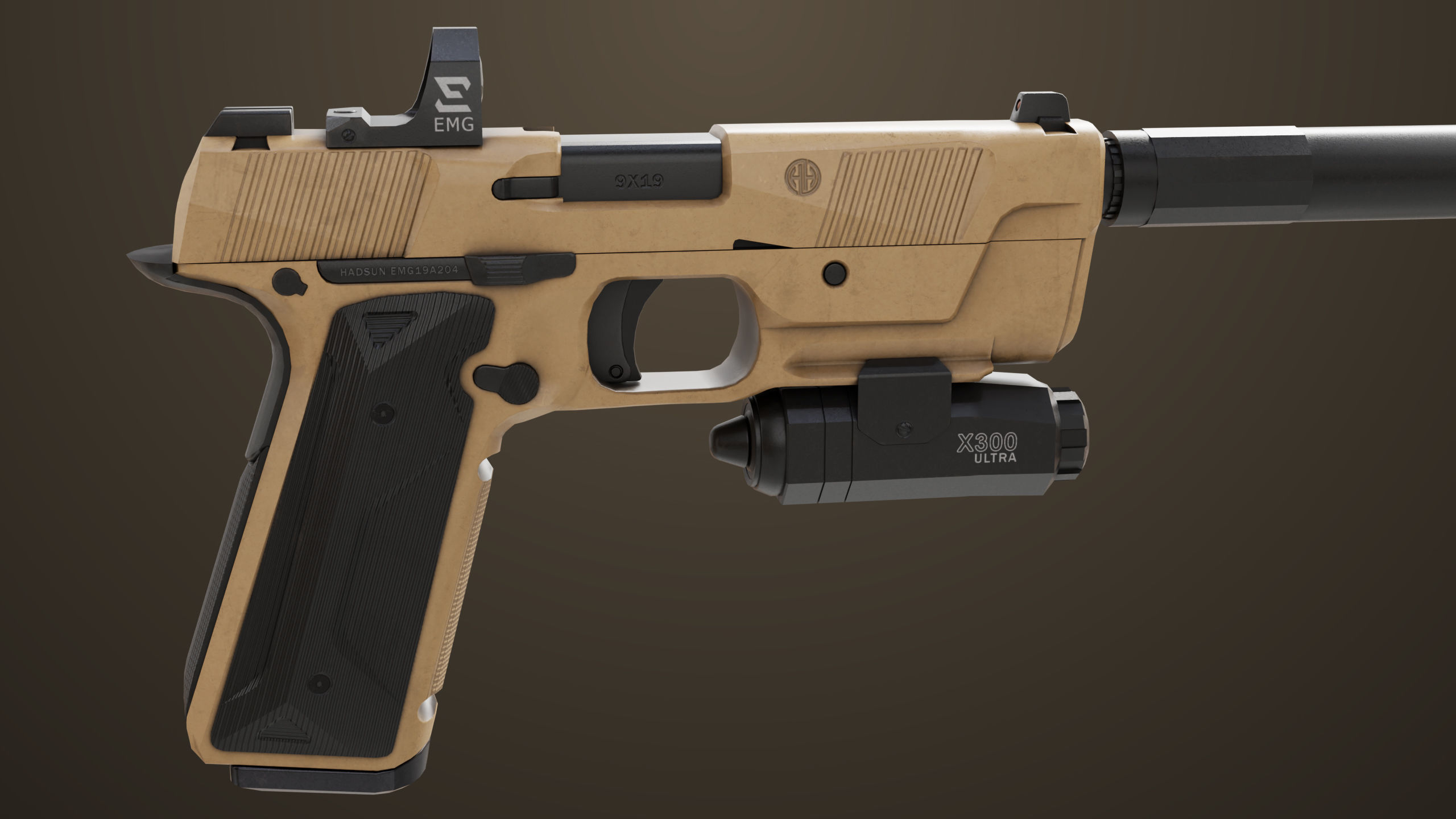 Pistol 03 Brown Generic  All PBR Unity UE Textures Included Low-poly 3D model_12