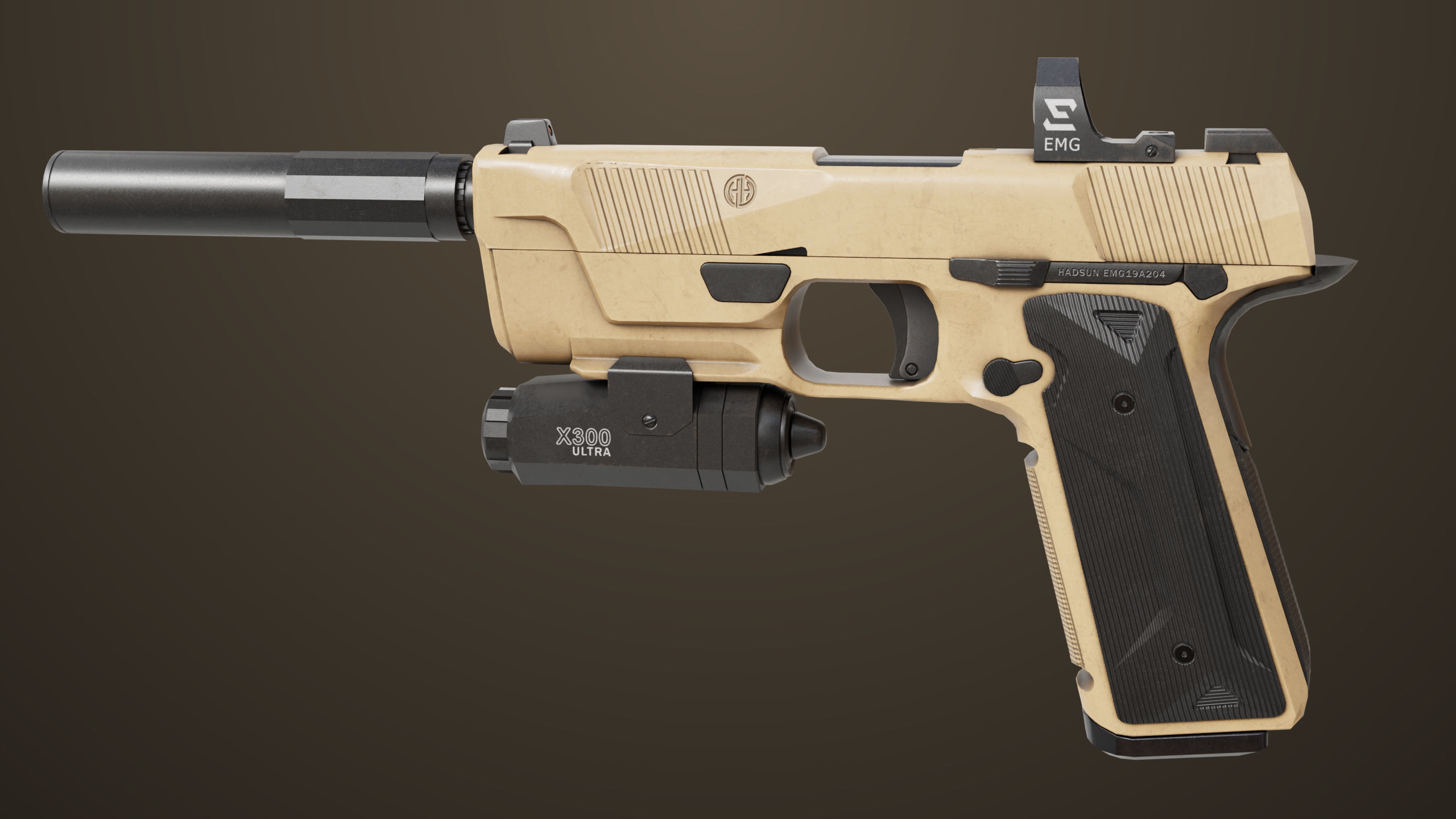 Pistol 03 Brown Generic  All PBR Unity UE Textures Included Low-poly 3D model_1