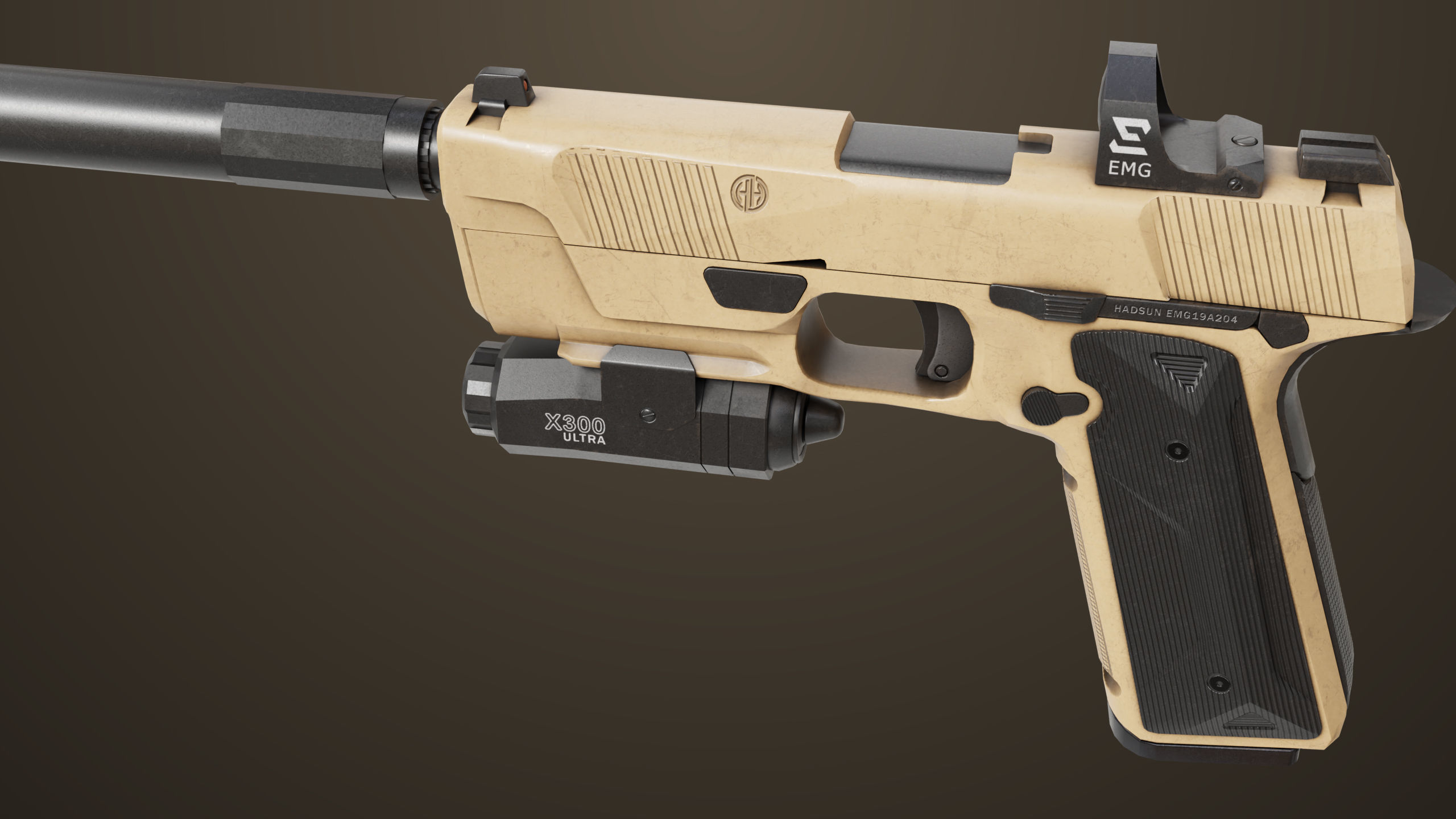 Pistol 03 Brown Generic  All PBR Unity UE Textures Included Low-poly 3D model_13