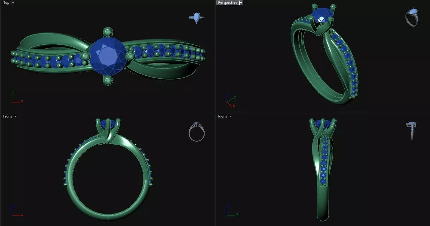 Diamond Engagement Ring with sidestones  3D print model_0