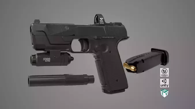 Pistol 03 Black Generic All PBR Unity UE Textures Low-poly 3D model