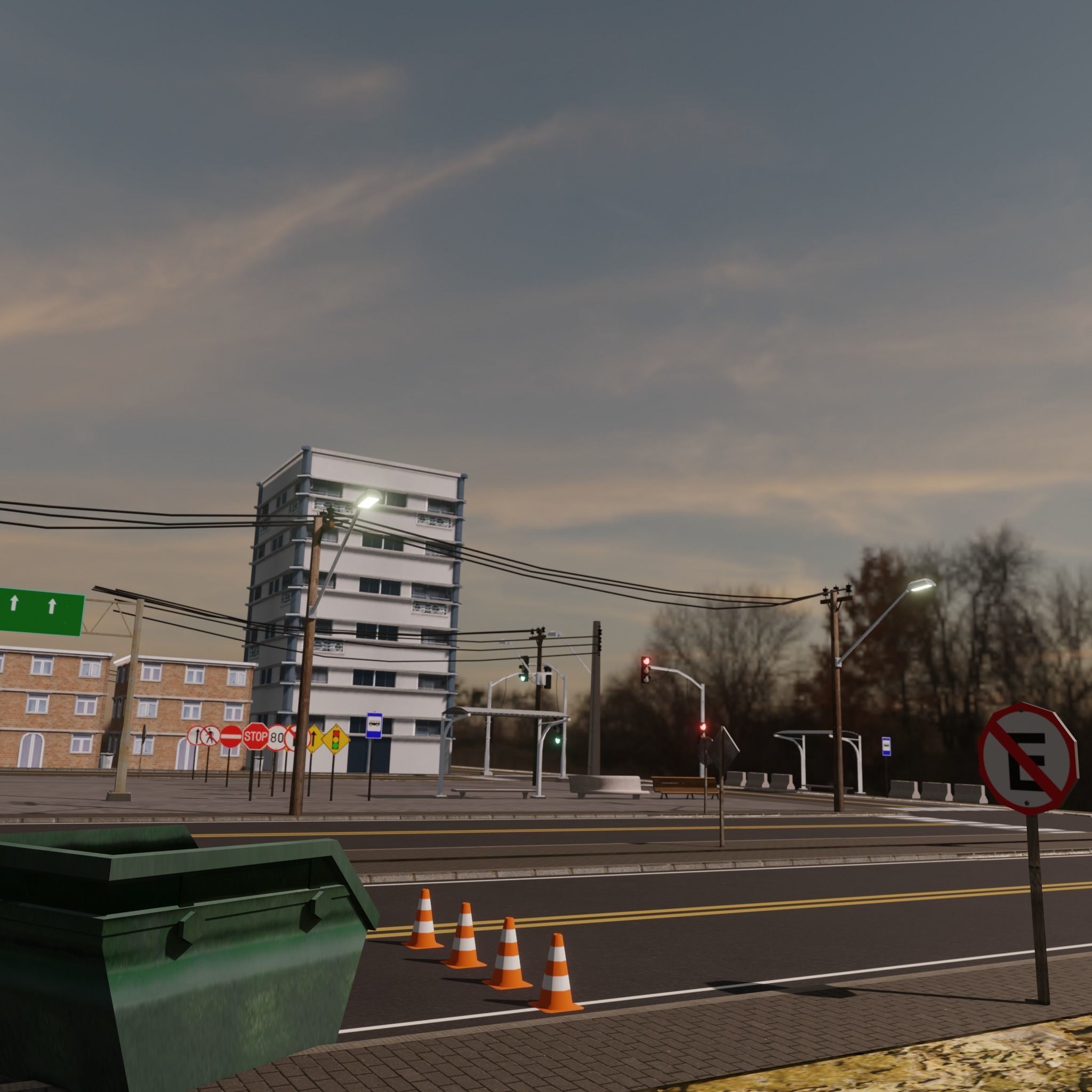 Modular Streets Low-poly 3D model_6