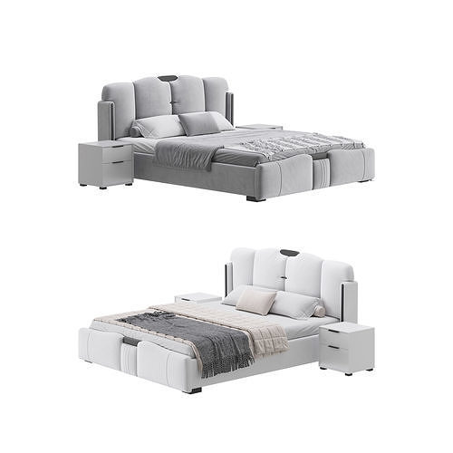 Modern Wingback Bed 3D model