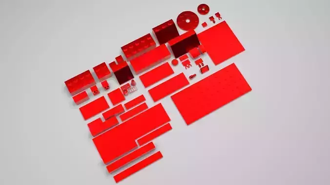Red Metallic Lego Bricks Set