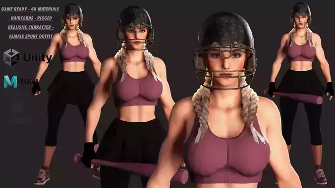 AAA 3D REALISTIC CHARACTER - MUSCULAR GIRL SPORT OUTFIT BASEBALL