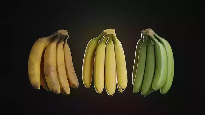 Photorealistic Banana 3D Model - Bunch-of-Seven