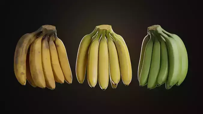 Photorealistic Banana 3D Model - Bunch-of-Nine
