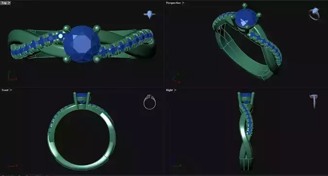 4 Prong Entwined Engagement Ring with sidestones