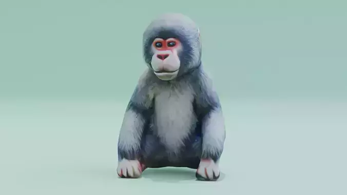 Monkey Japanese Snow Toy Low High Poly