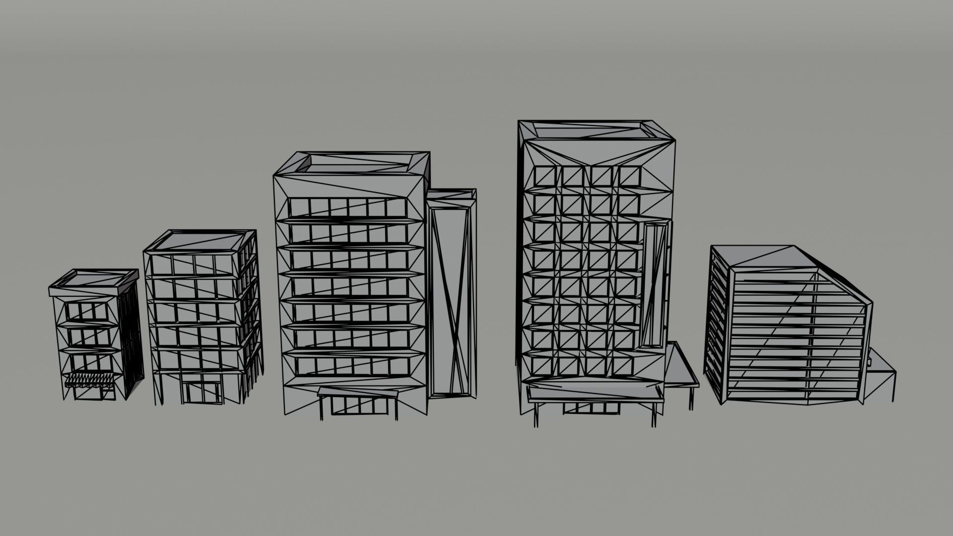 Cartoon skycrapers Polygonal Style Low-poly 3D model_7