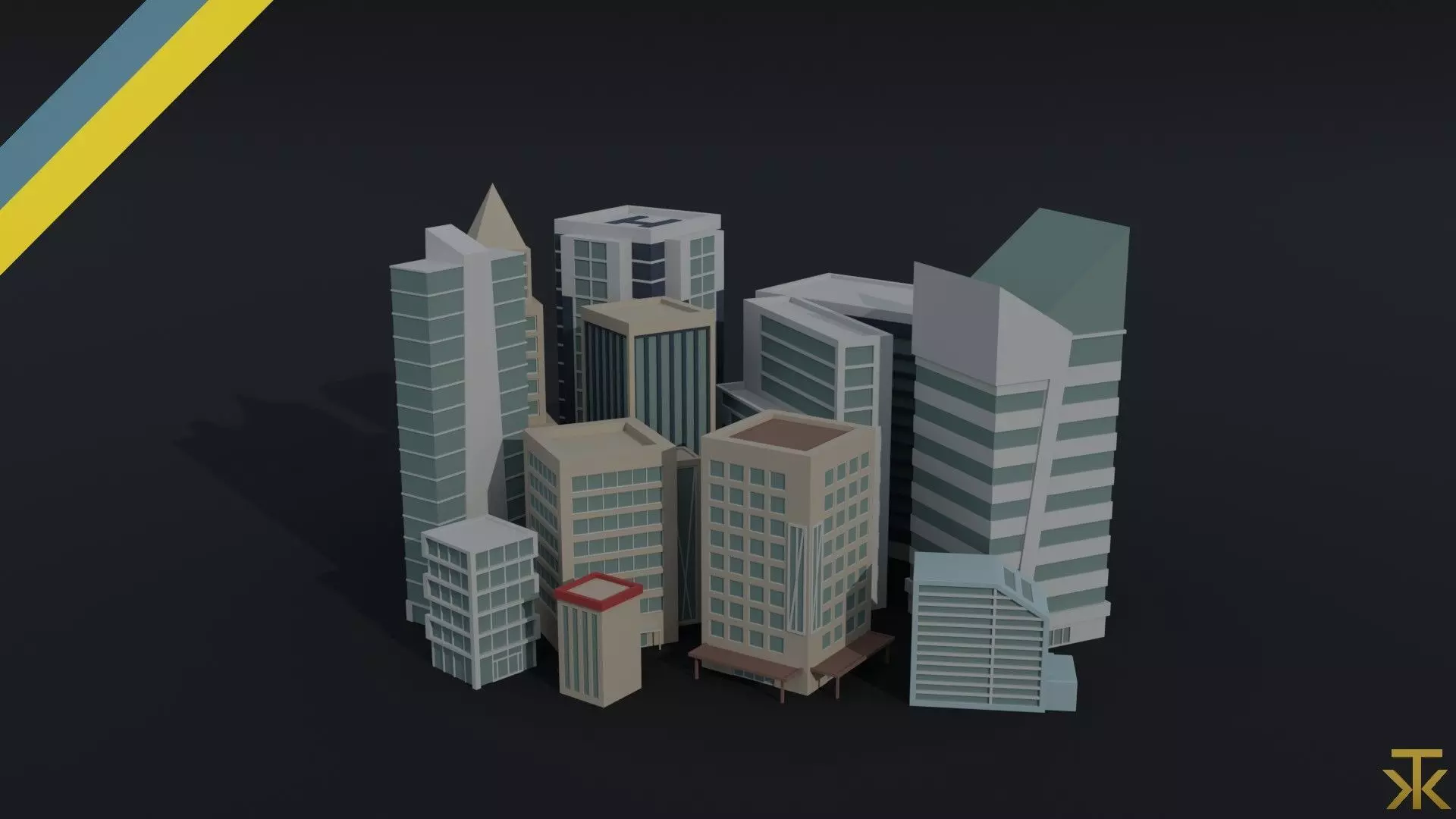 Cartoon skycrapers Polygonal Style Low-poly 3D model_0