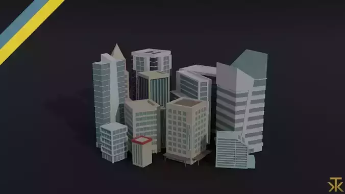 Cartoon skycrapers Polygonal Style Low-poly 3D model