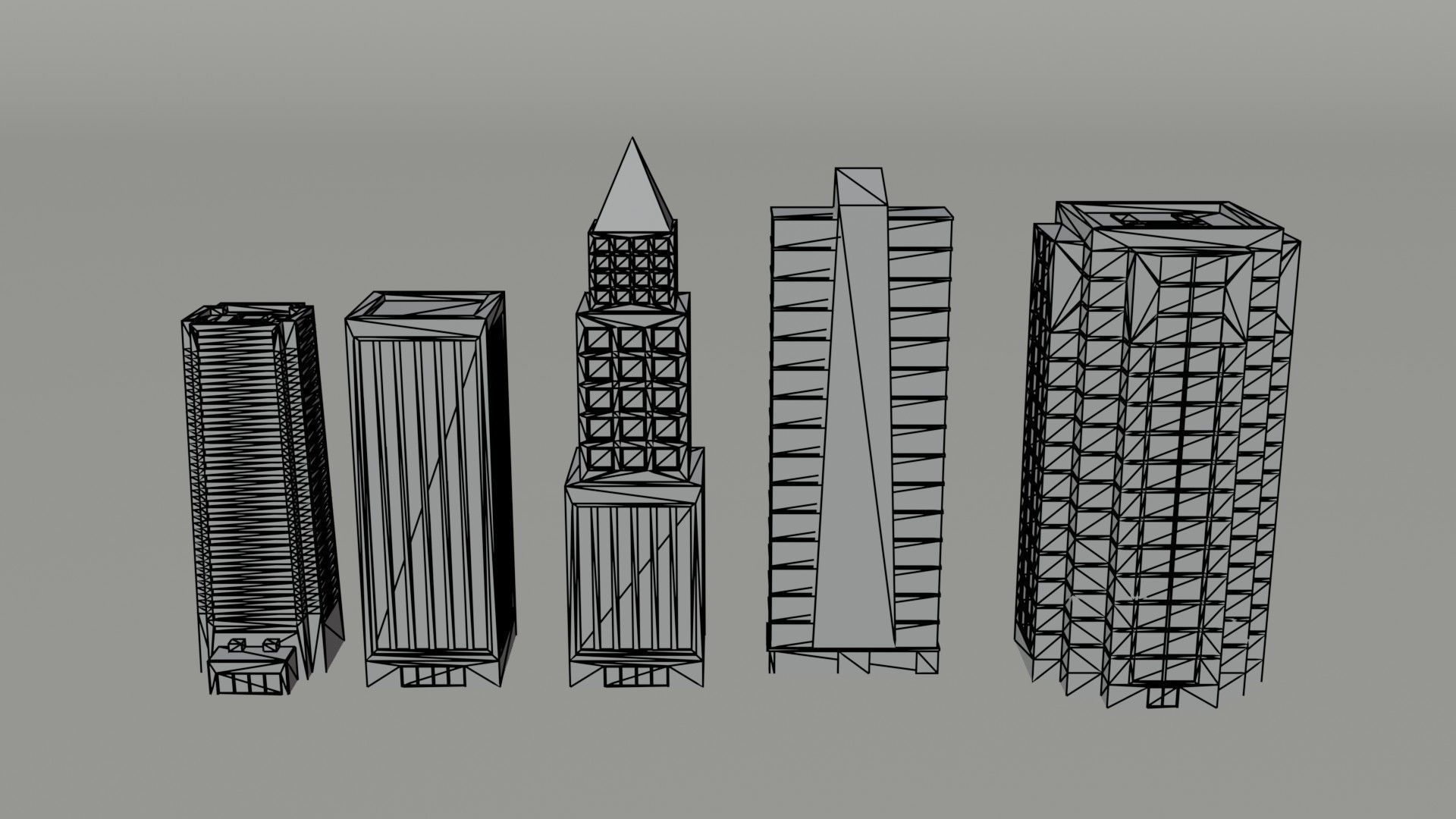 Cartoon skycrapers Polygonal Style Low-poly 3D model_5