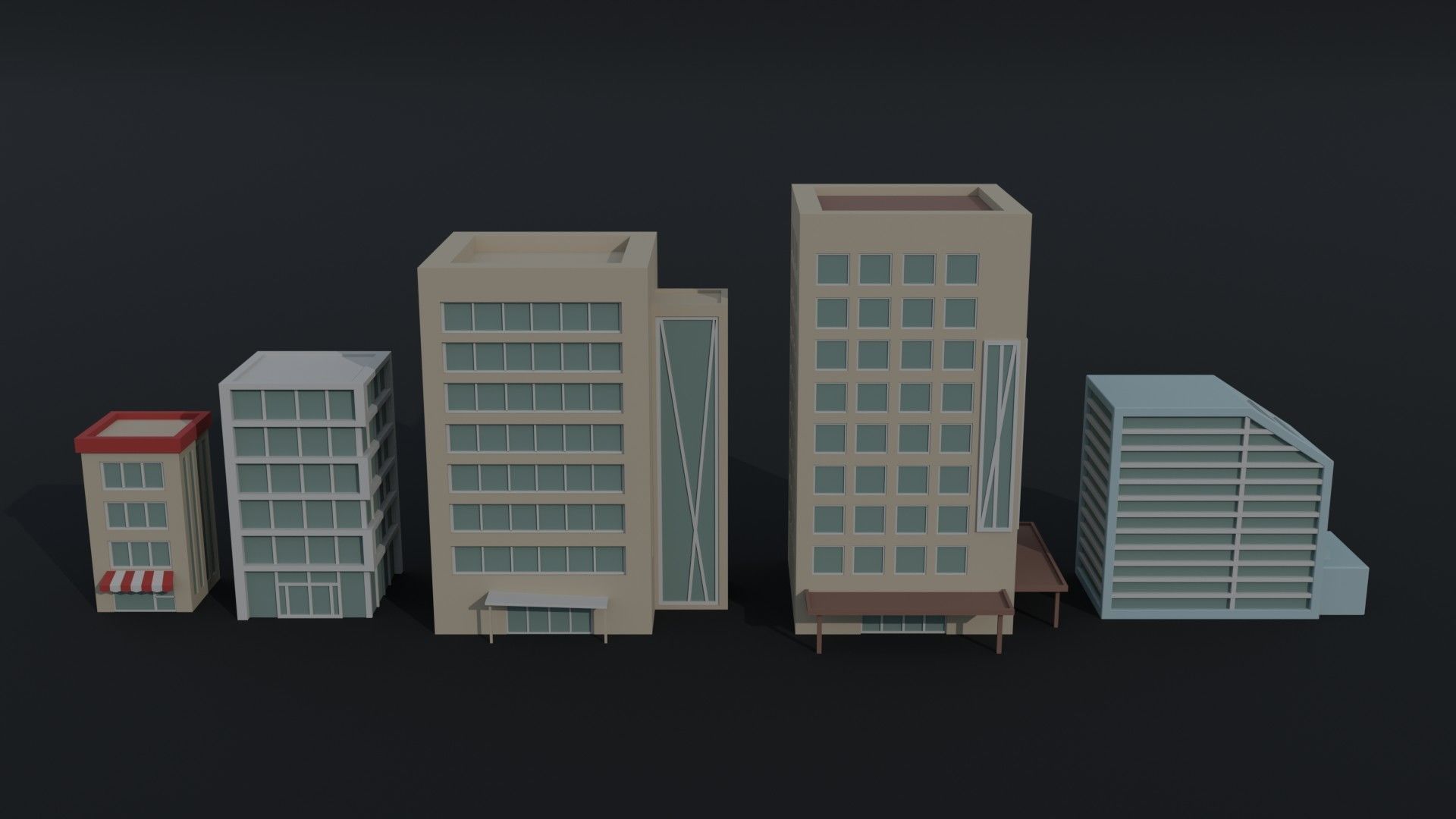 Cartoon skycrapers Polygonal Style Low-poly 3D model_4