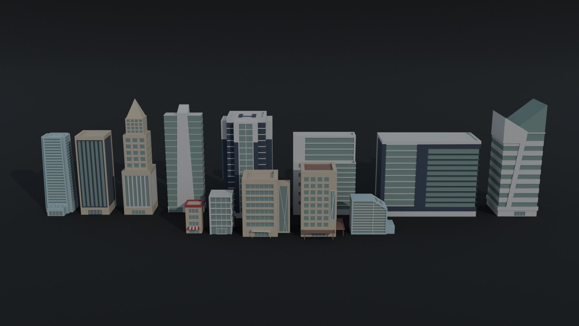 Cartoon skycrapers Polygonal Style Low-poly 3D model_1