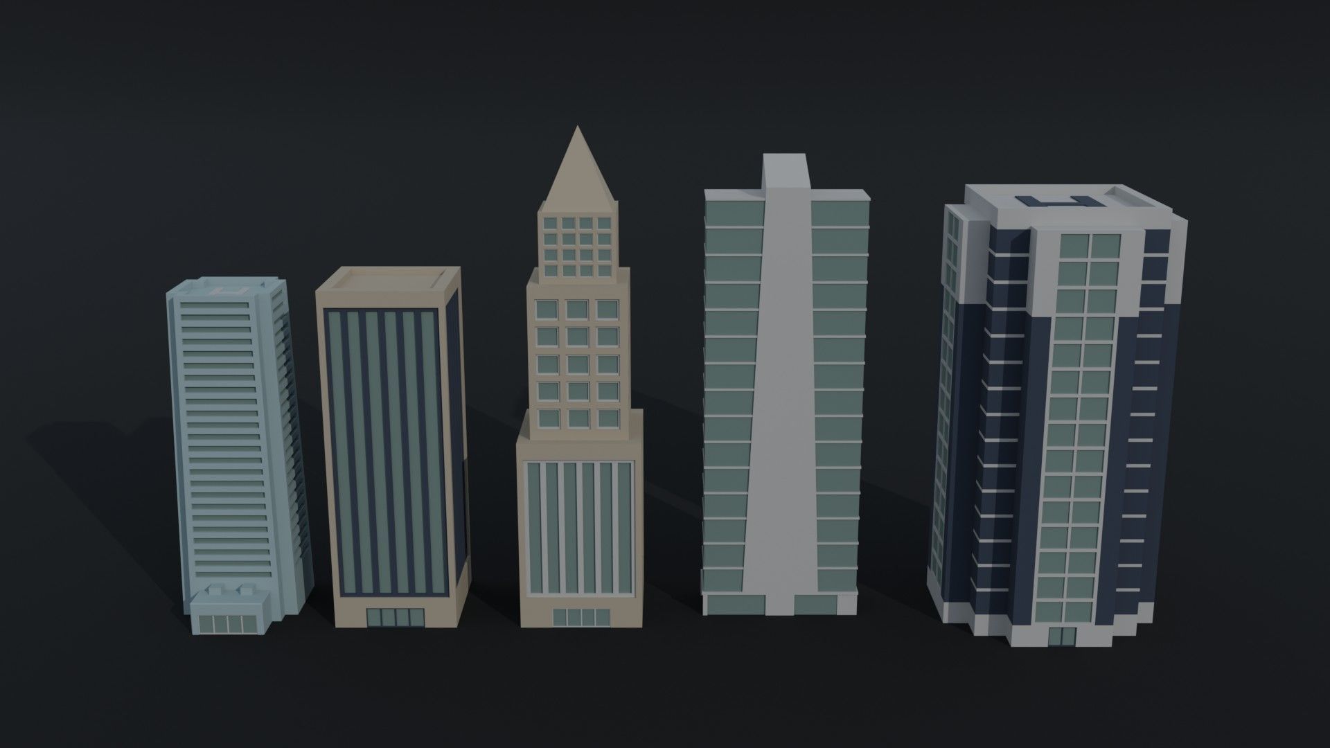 Cartoon skycrapers Polygonal Style Low-poly 3D model_2