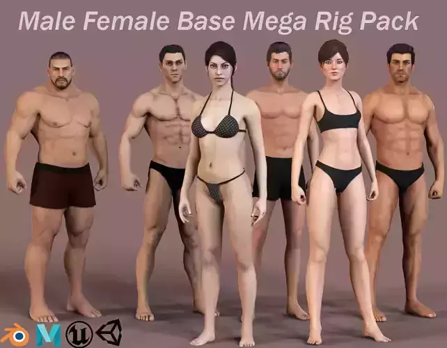 Male Female Base Mega Pack Low-poly 3D model