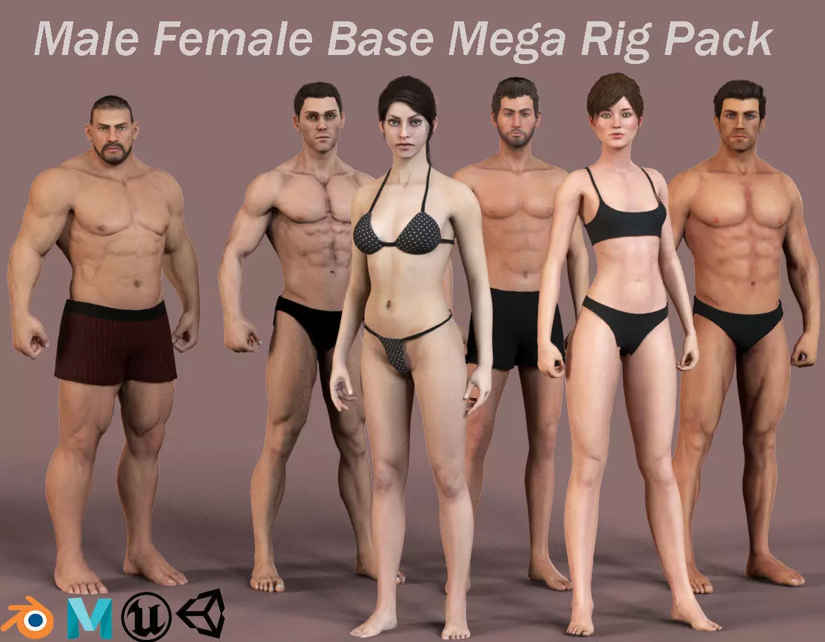 Male Female Base Mega Pack Low-poly 3D model