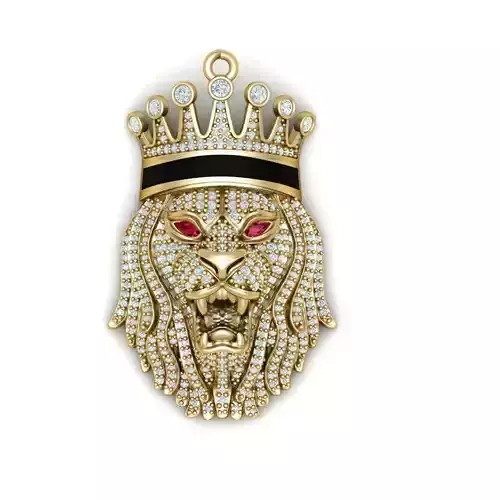 3d 42 mm zbrush stone and enamel lion necklace model