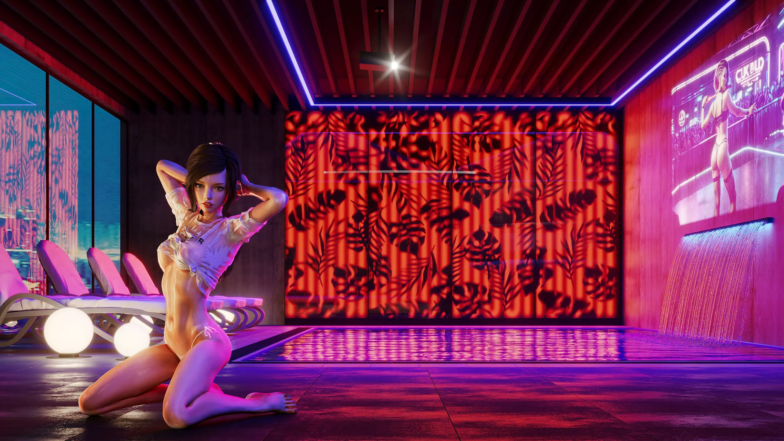 Mesmerizing night pool Interior 3D model_0