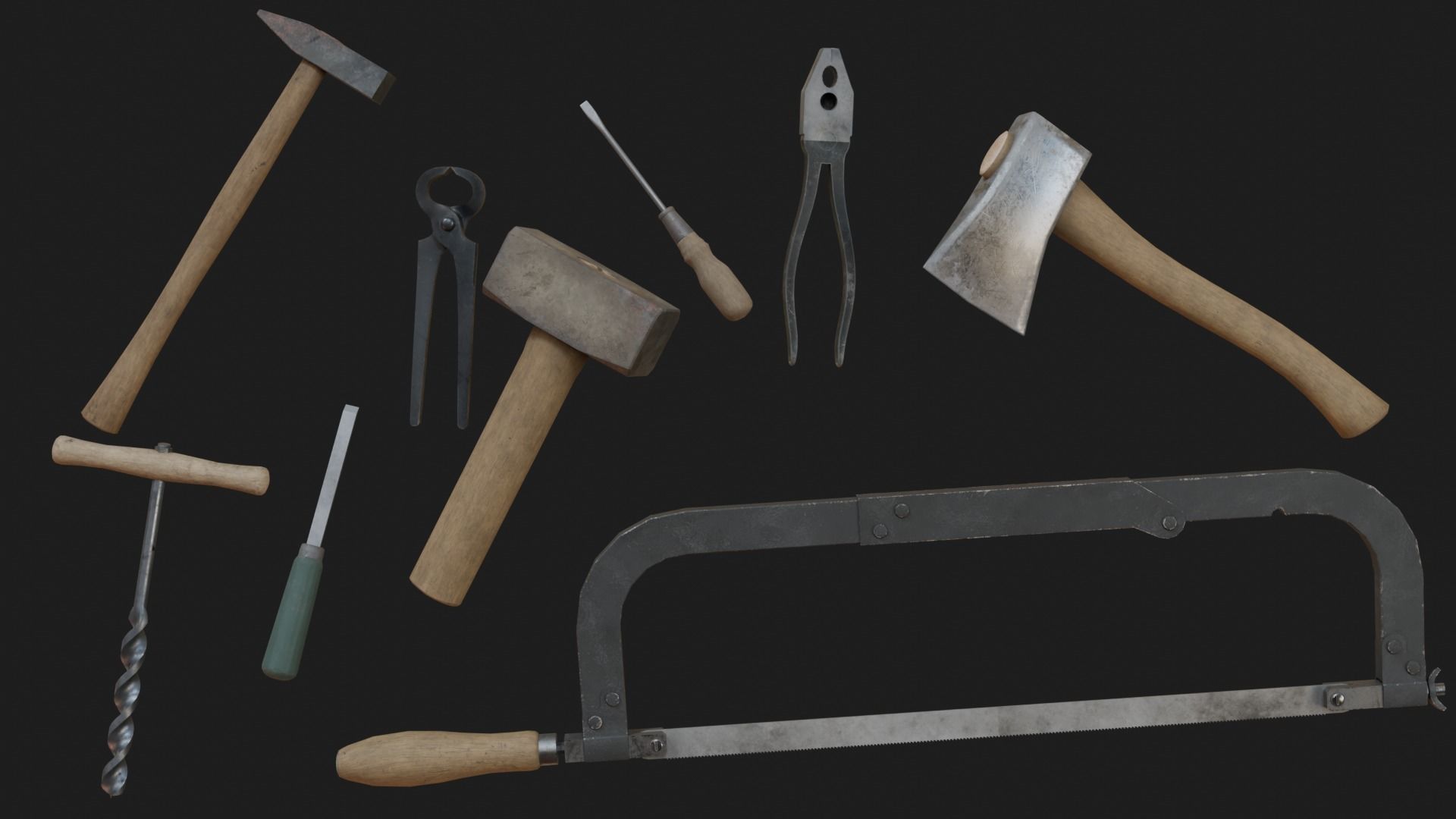Old tools Low-poly 3D model_1