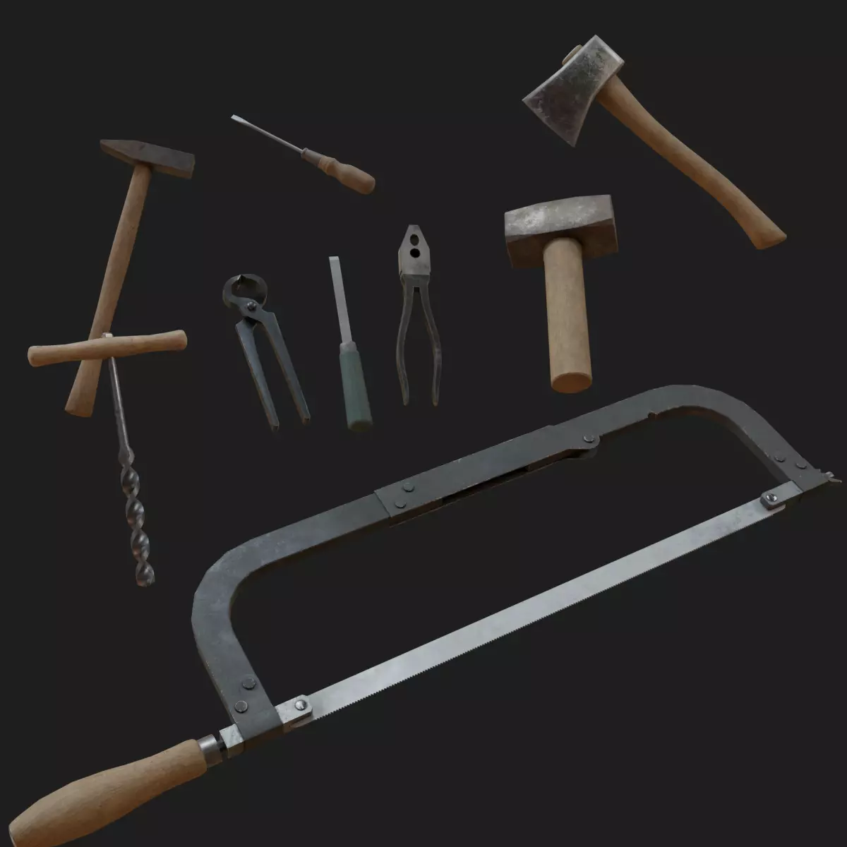 Old tools Low-poly 3D model_0