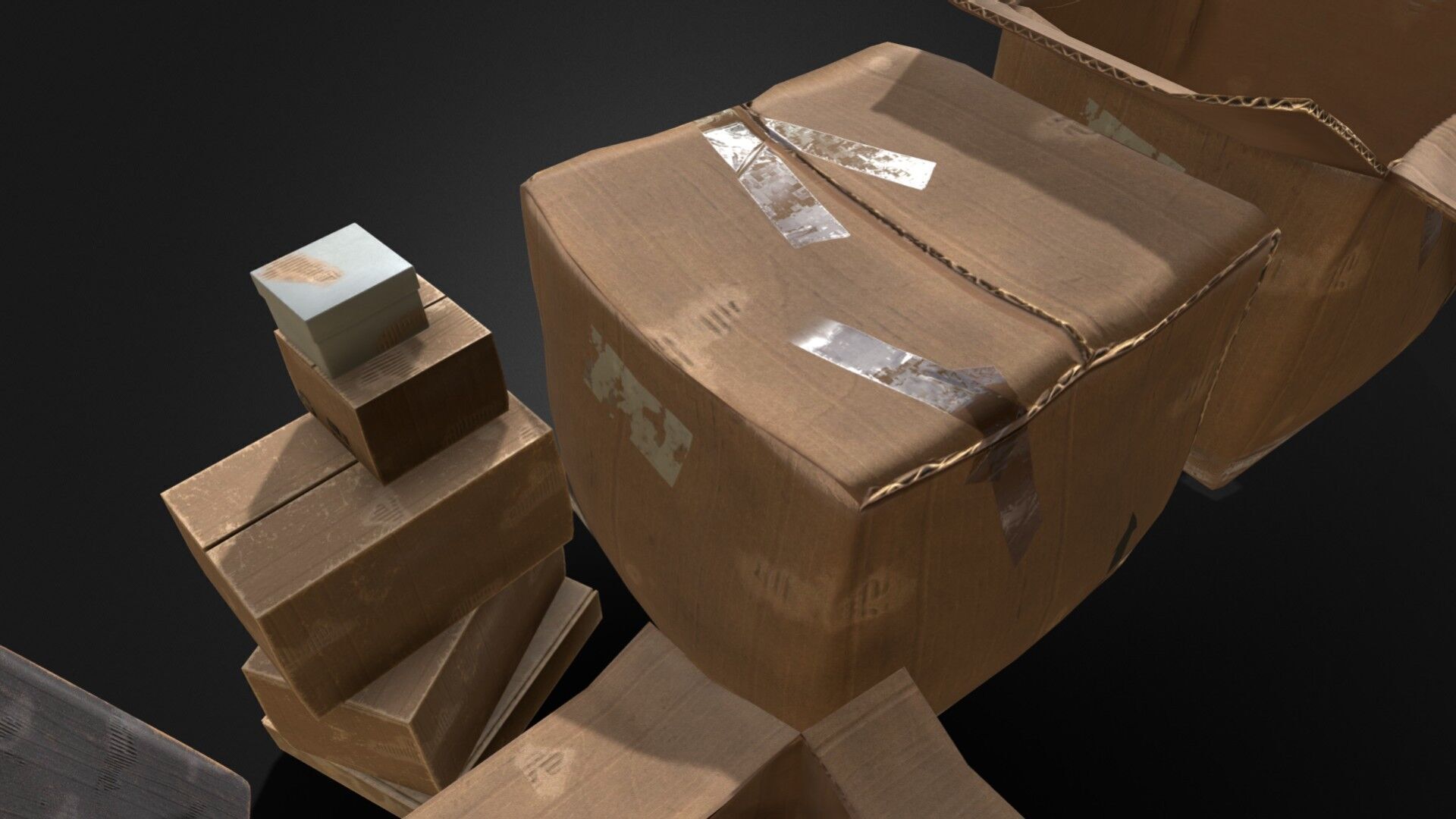 Old Cardboard Box Collection 9 Components Low-poly 3D model_7