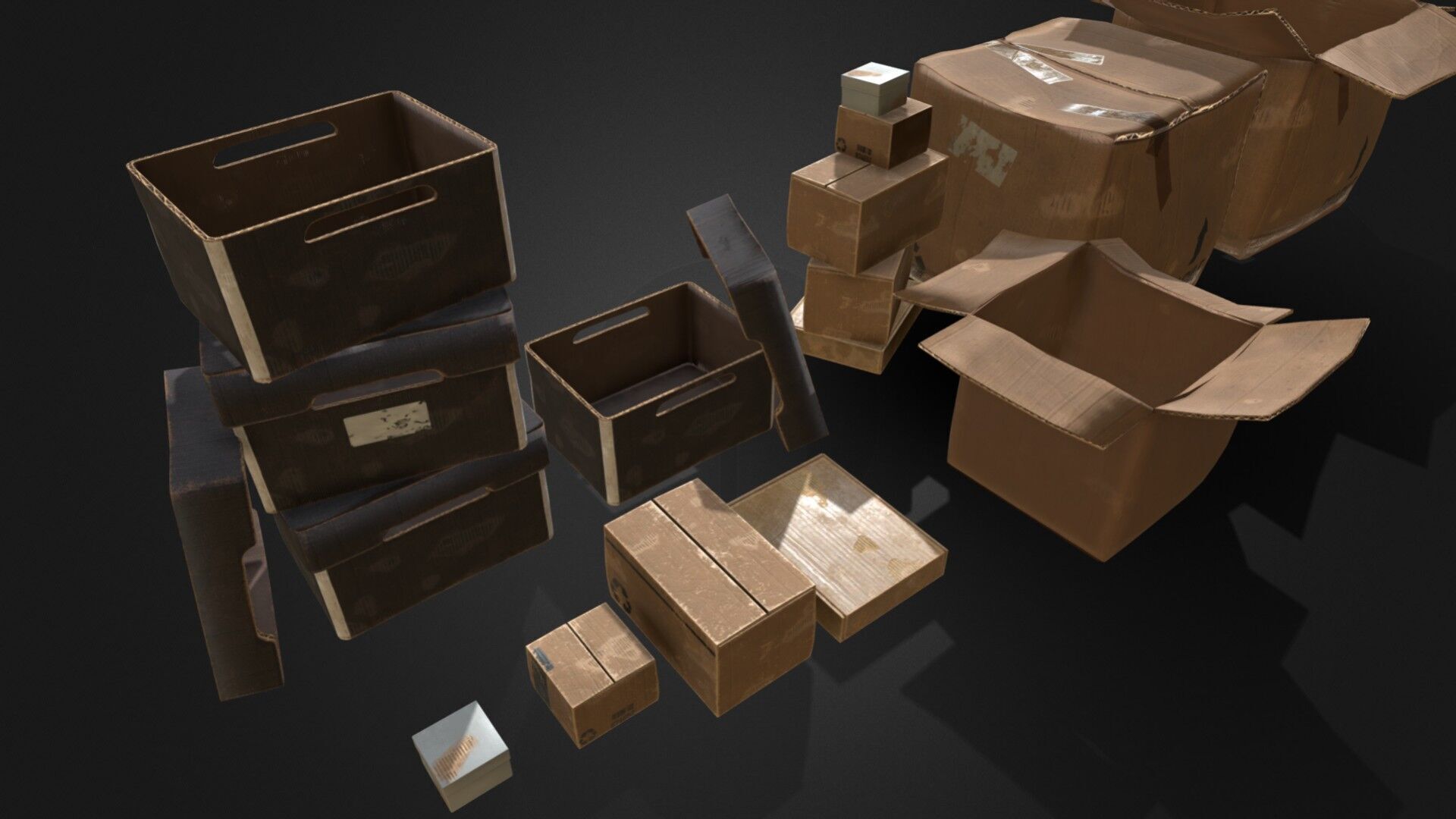 Old Cardboard Box Collection 9 Components Low-poly 3D model_6