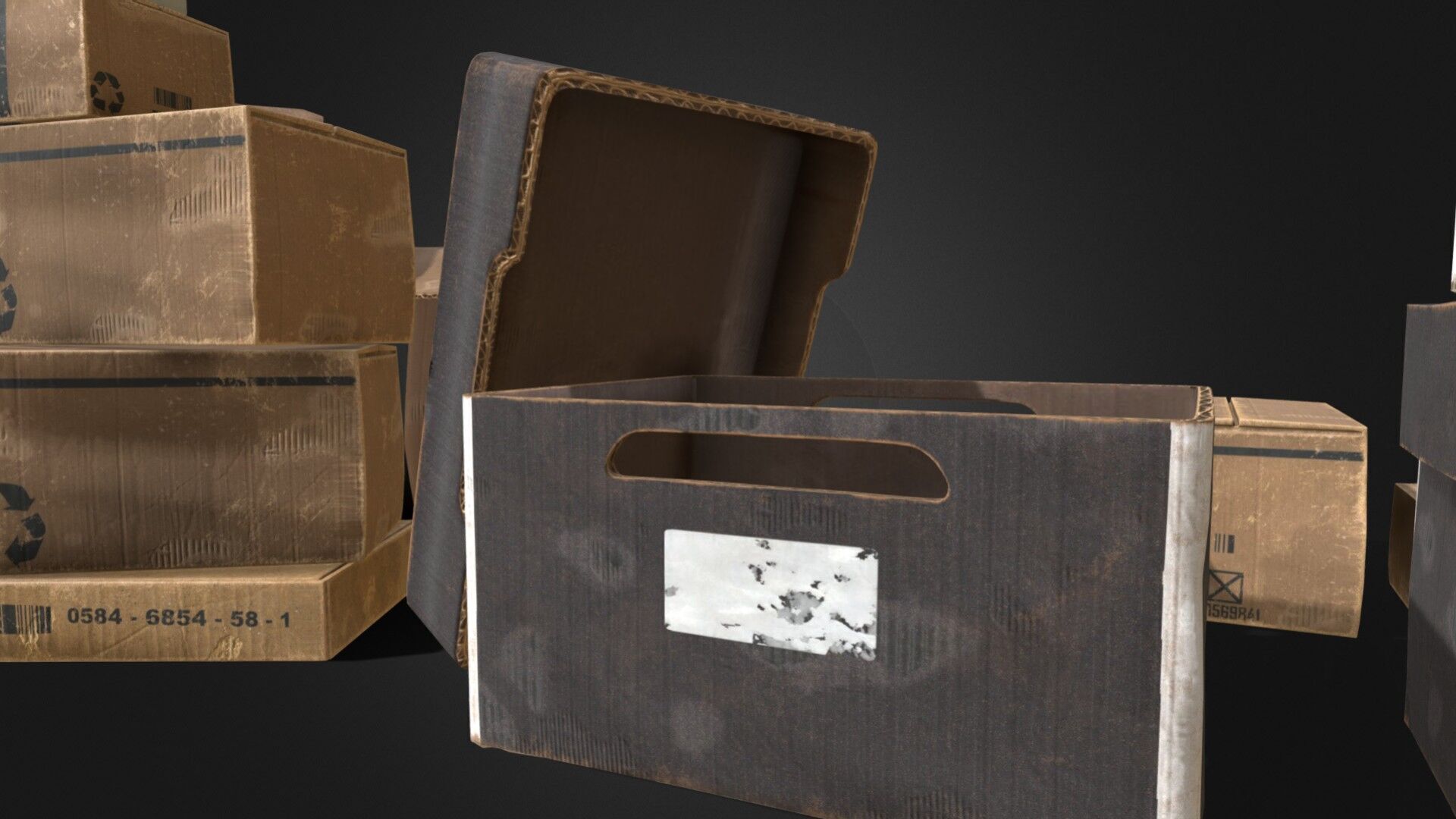 Old Cardboard Box Collection 9 Components Low-poly 3D model_9