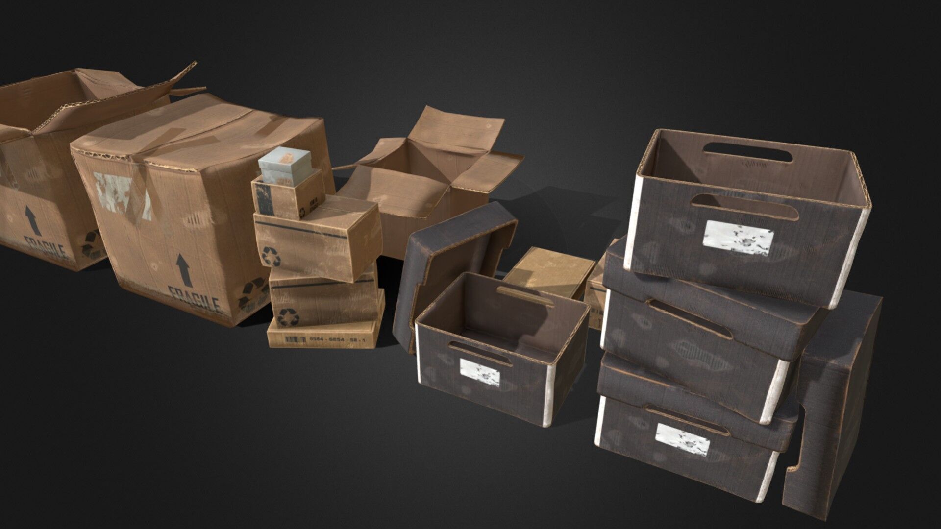 Old Cardboard Box Collection 9 Components Low-poly 3D model_2