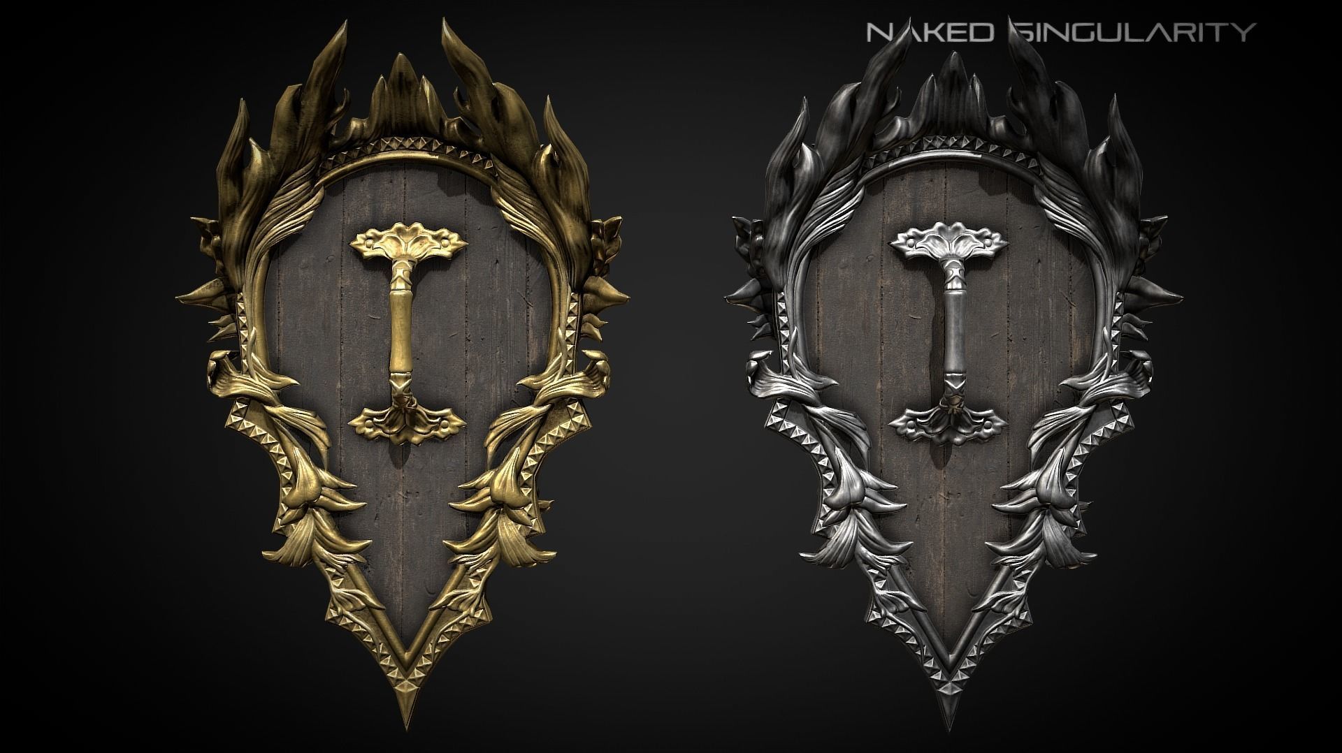 God Face Shield Medieval dark fantasy Low-poly 3D model_2