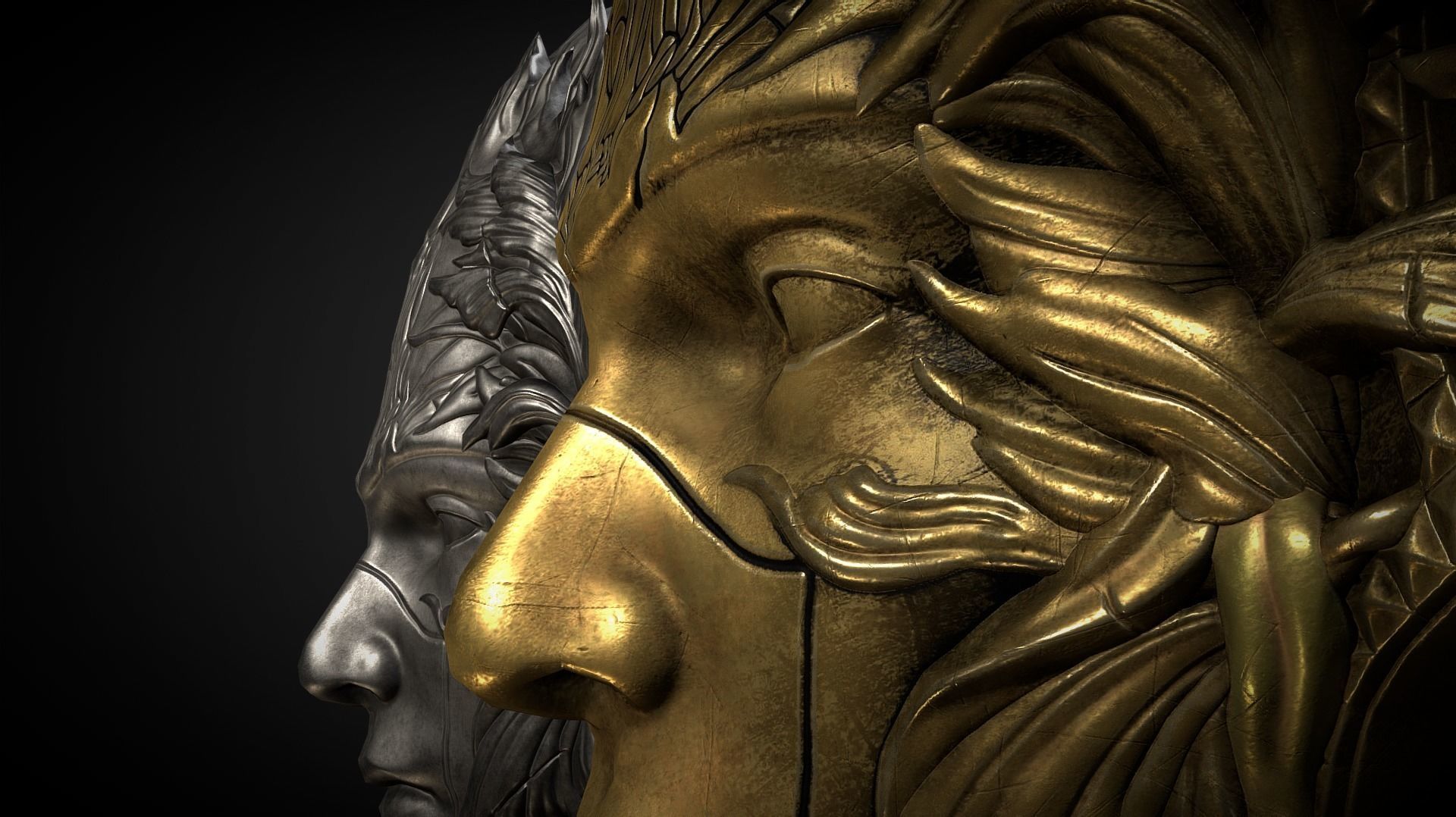 God Face Shield Medieval dark fantasy Low-poly 3D model_4