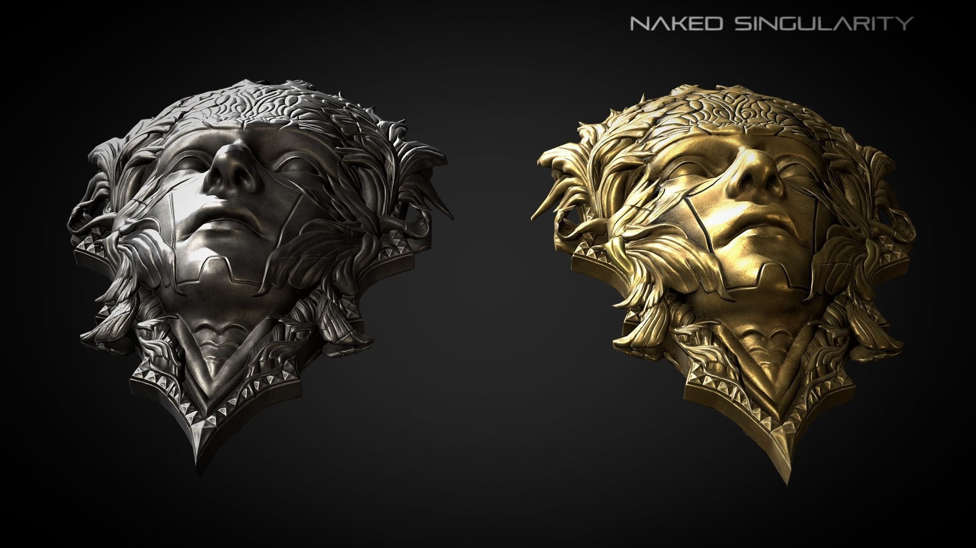 God Face Shield Medieval dark fantasy Low-poly 3D model_6