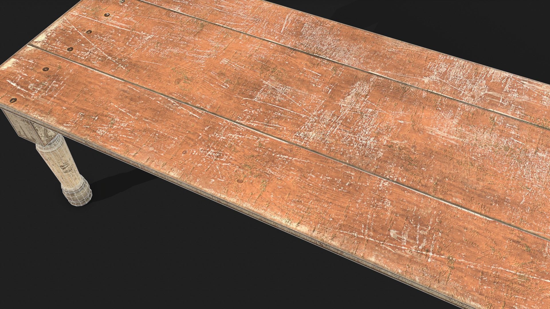 Old Wooden Dining Table Low-poly 3D model_8