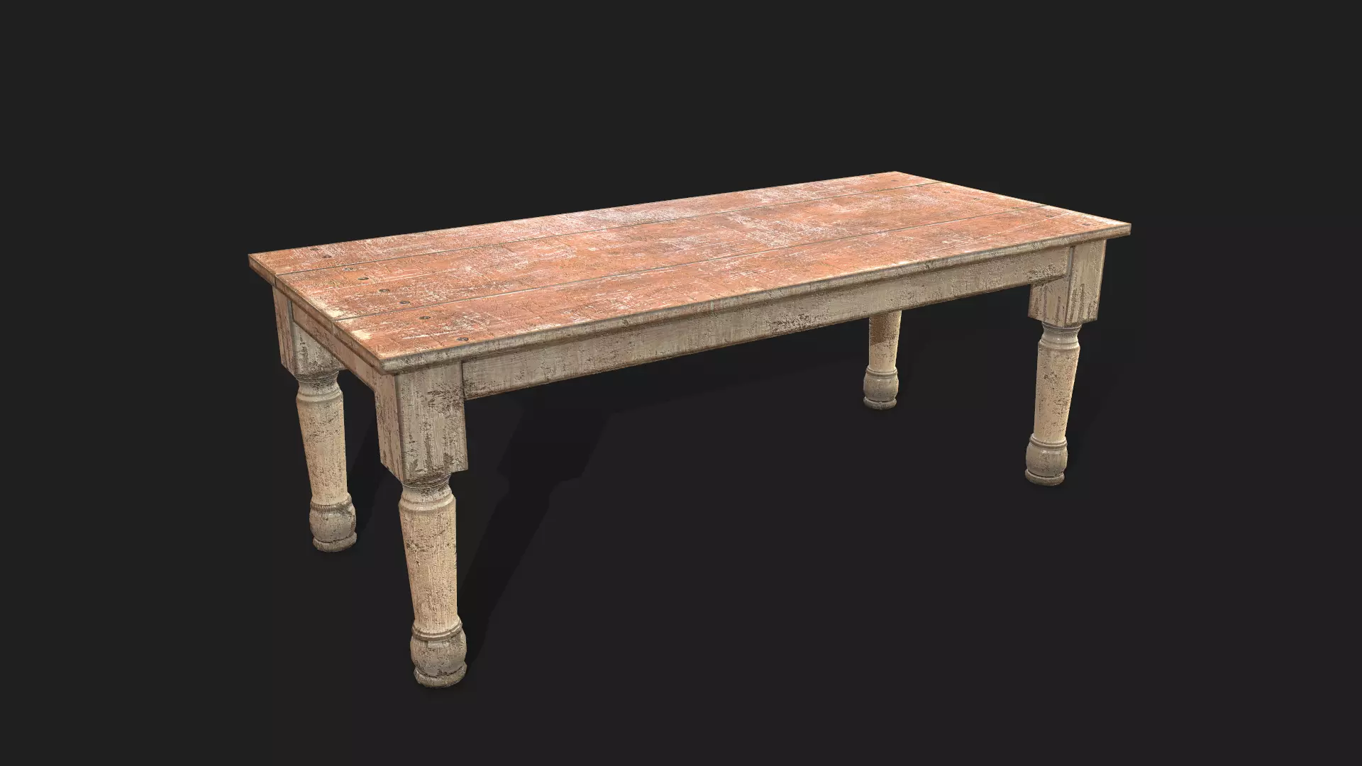 Old Wooden Dining Table Low-poly 3D model_0