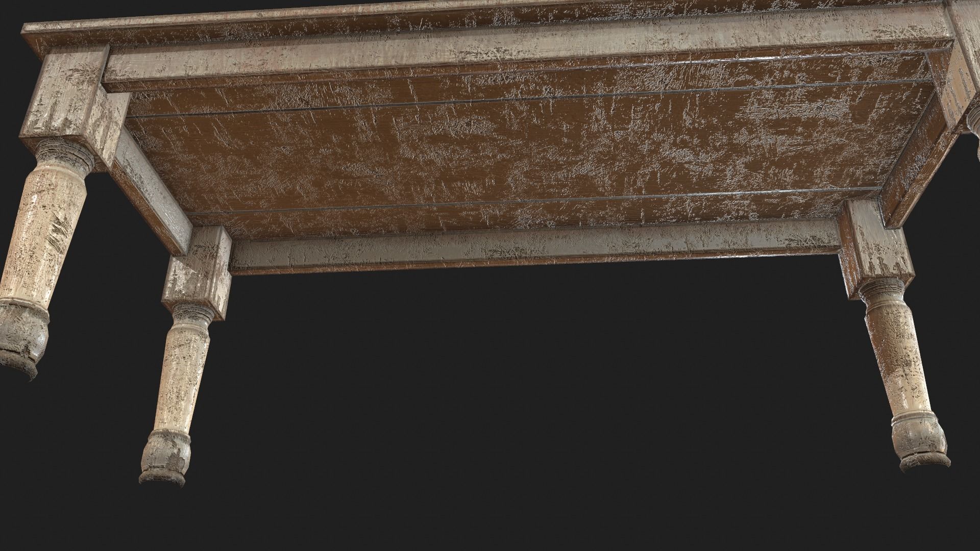 Old Wooden Dining Table Low-poly 3D model_9