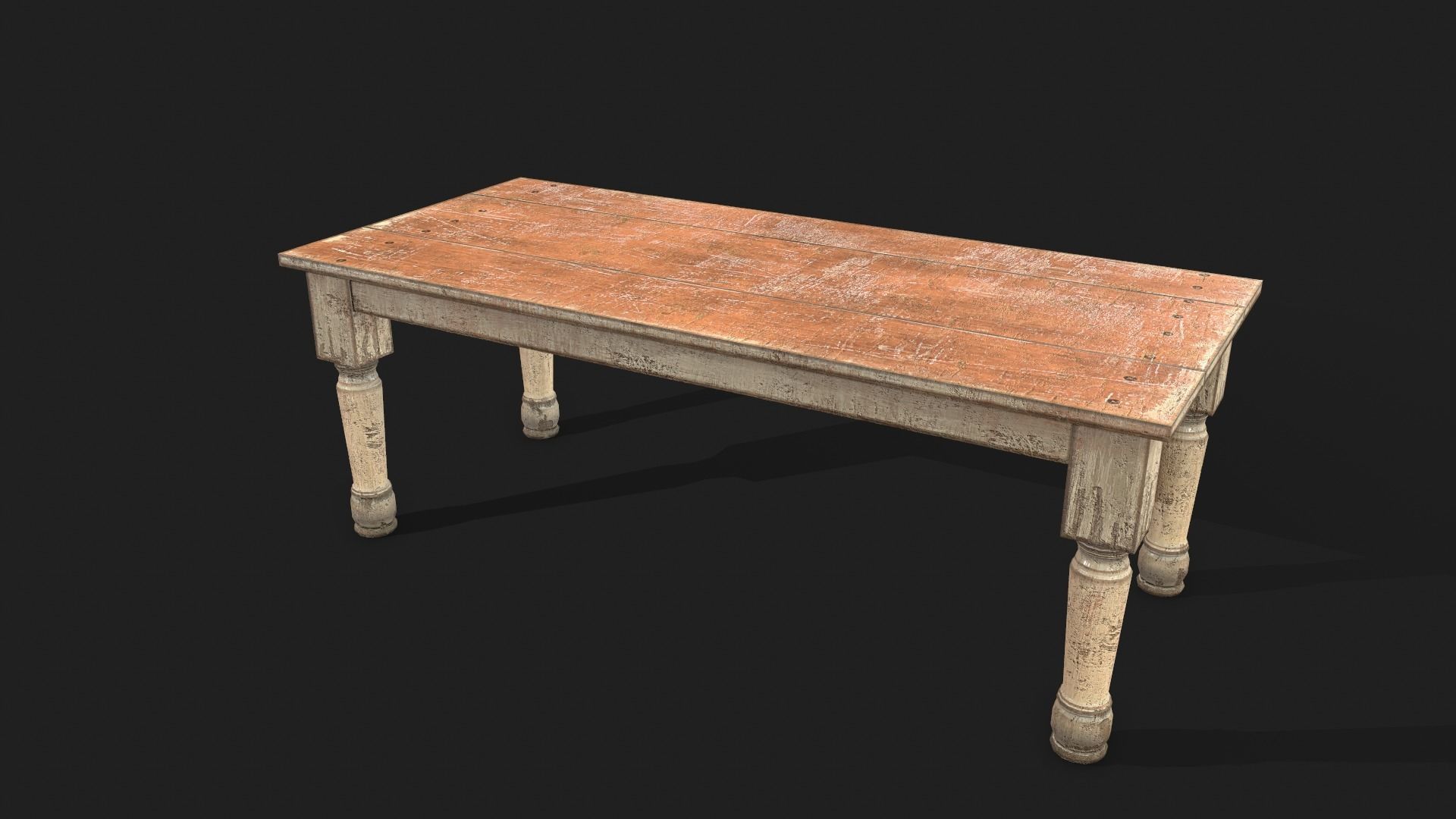 Old Wooden Dining Table Low-poly 3D model_5