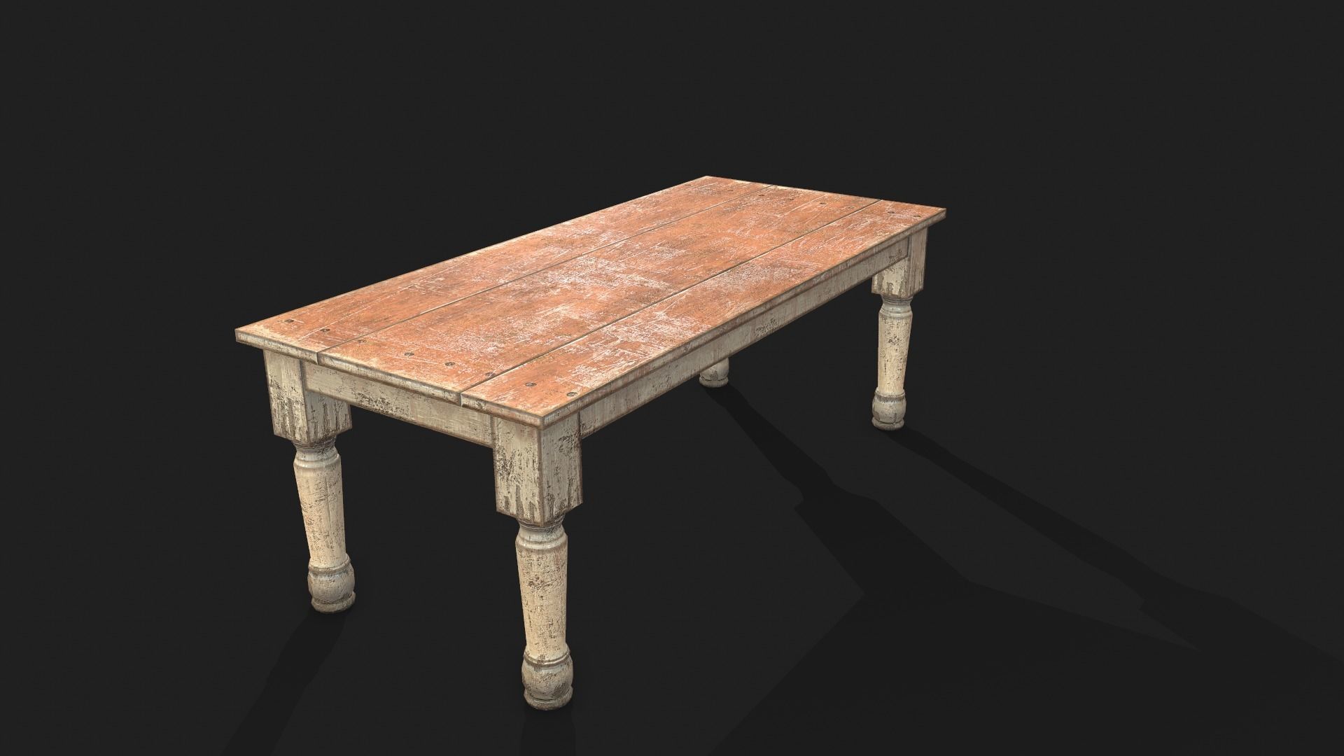 Old Wooden Dining Table Low-poly 3D model_10