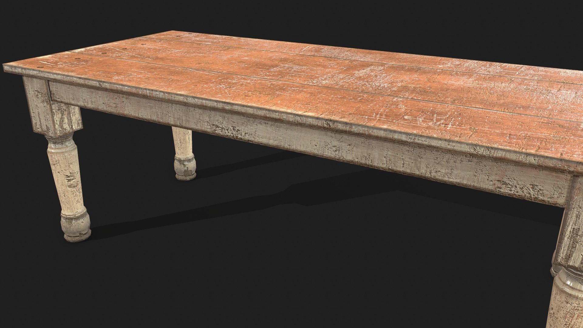Old Wooden Dining Table Low-poly 3D model_6