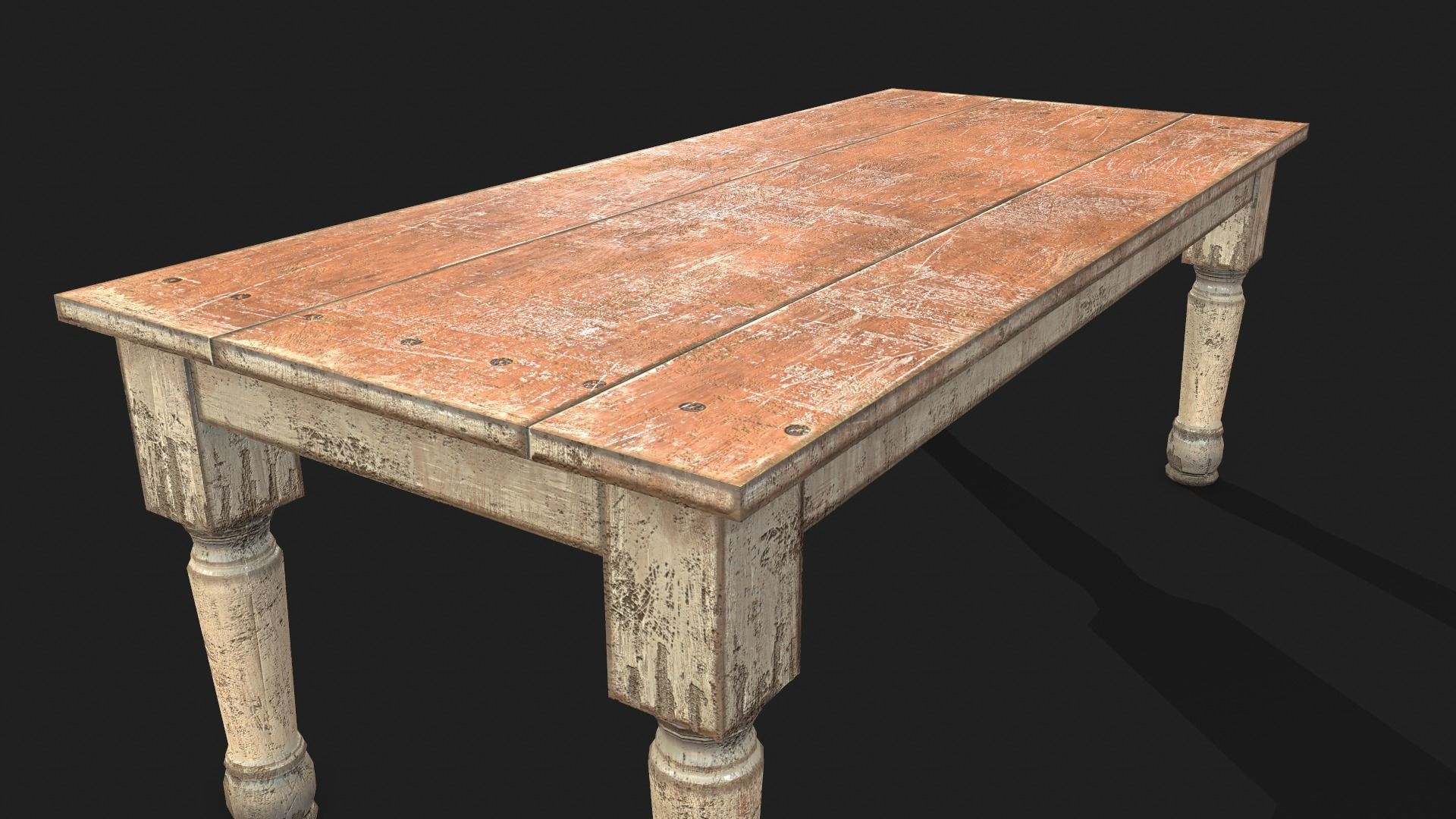 Old Wooden Dining Table Low-poly 3D model_11