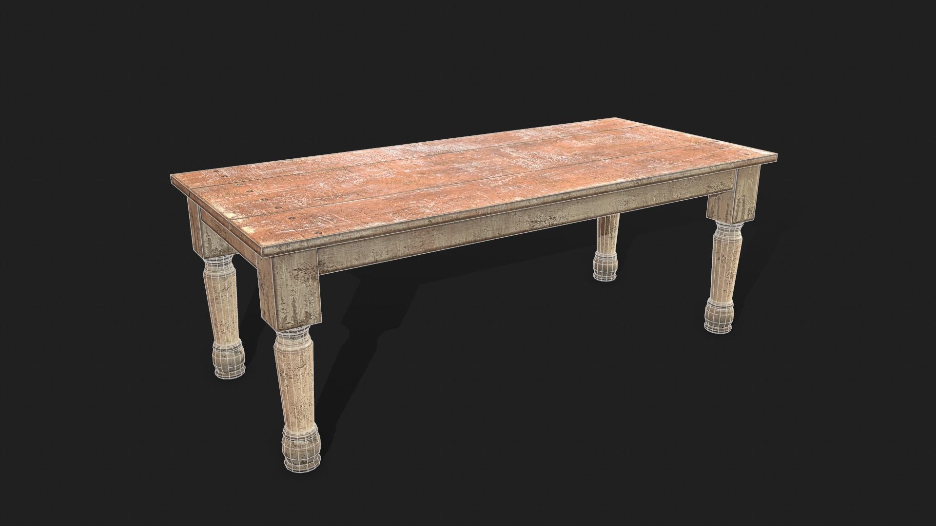 Old Wooden Dining Table Low-poly 3D model_4