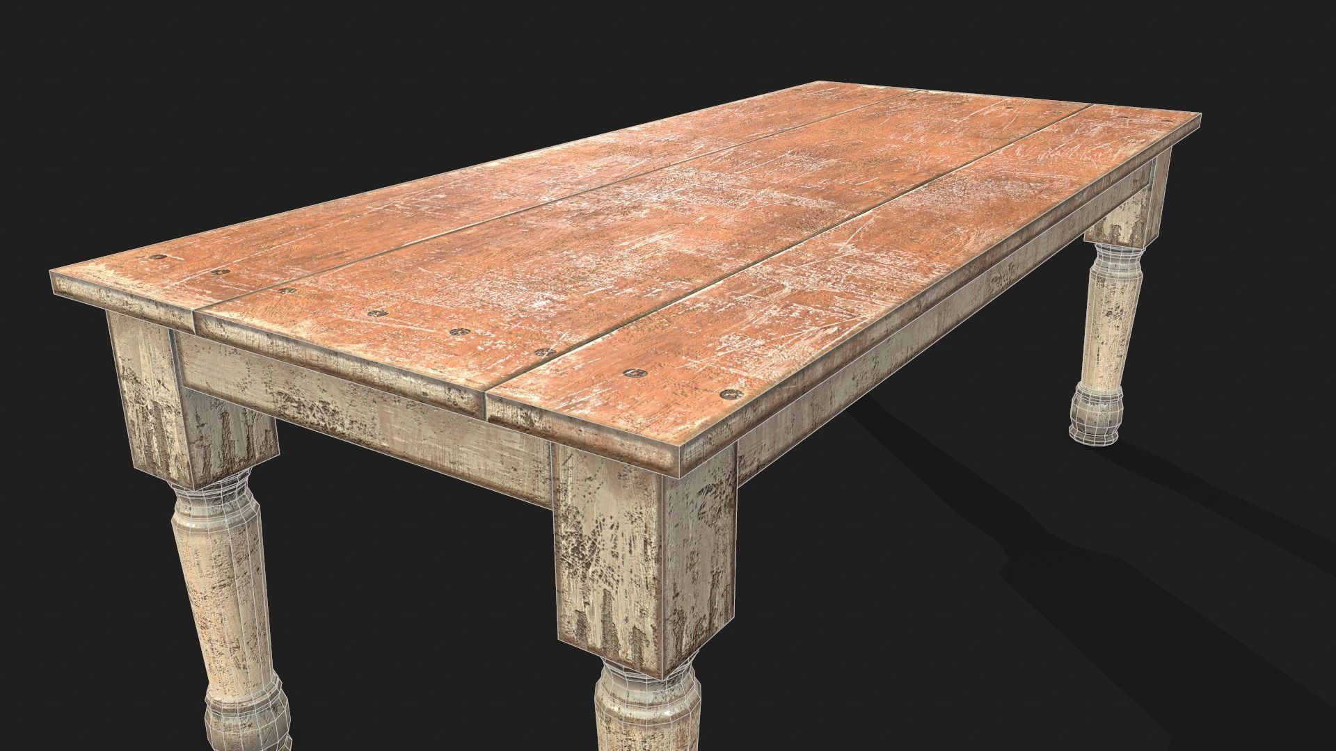 Old Wooden Dining Table Low-poly 3D model_2