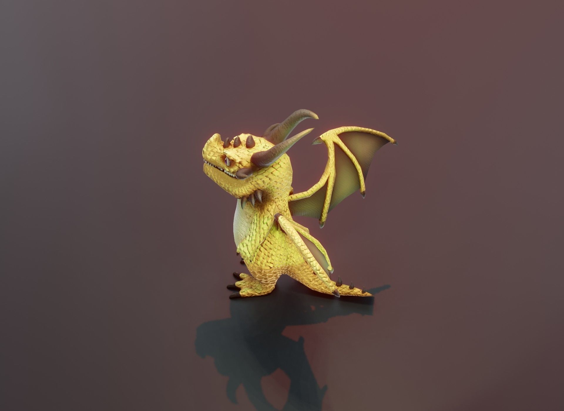 Cartoon Brass Dragon 3D Model Low-poly 3D model_11