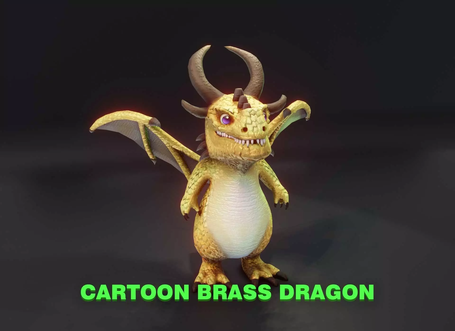 Cartoon Brass Dragon 3D Model Low-poly 3D model_0